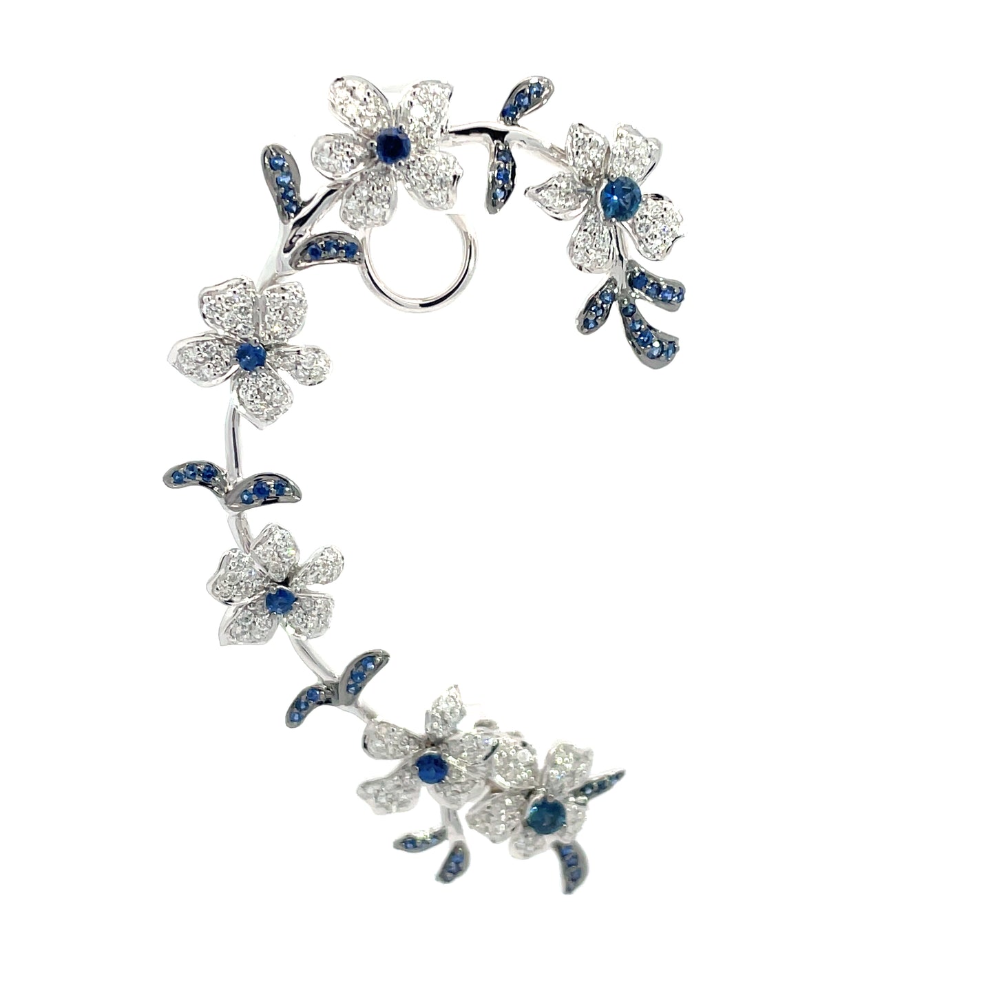 White Gold with White Diamond and Blue Sapphire Ear Cuff from Flowers Collection