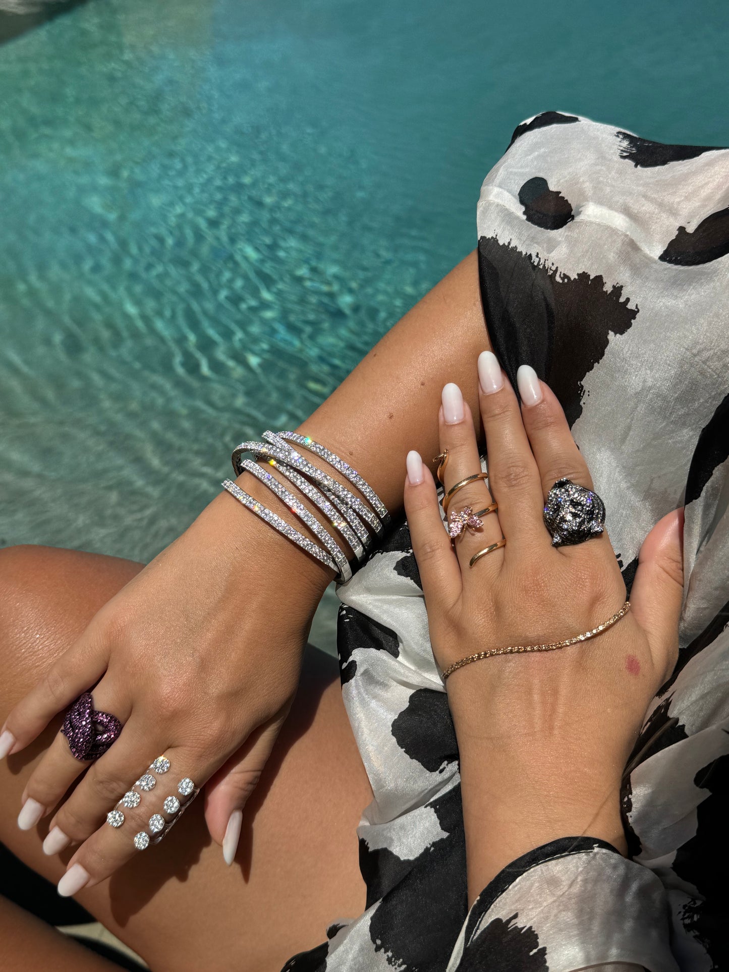 White Gold White & Black Diamond Ring From Tiger Collection