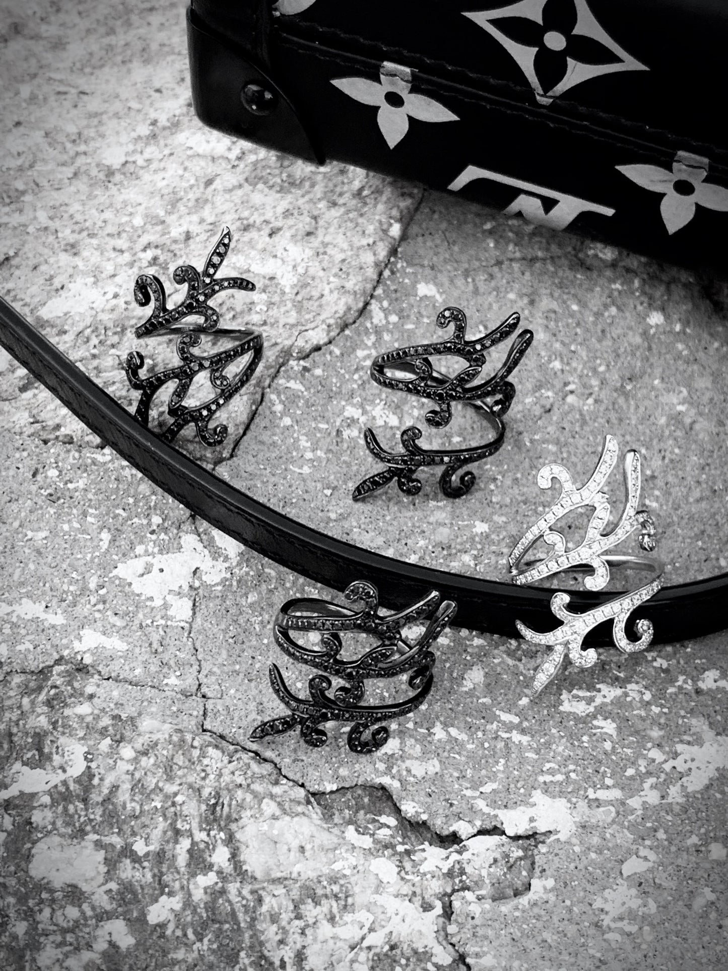 White Gold Black Diamond Ring From Tattoo Collection
