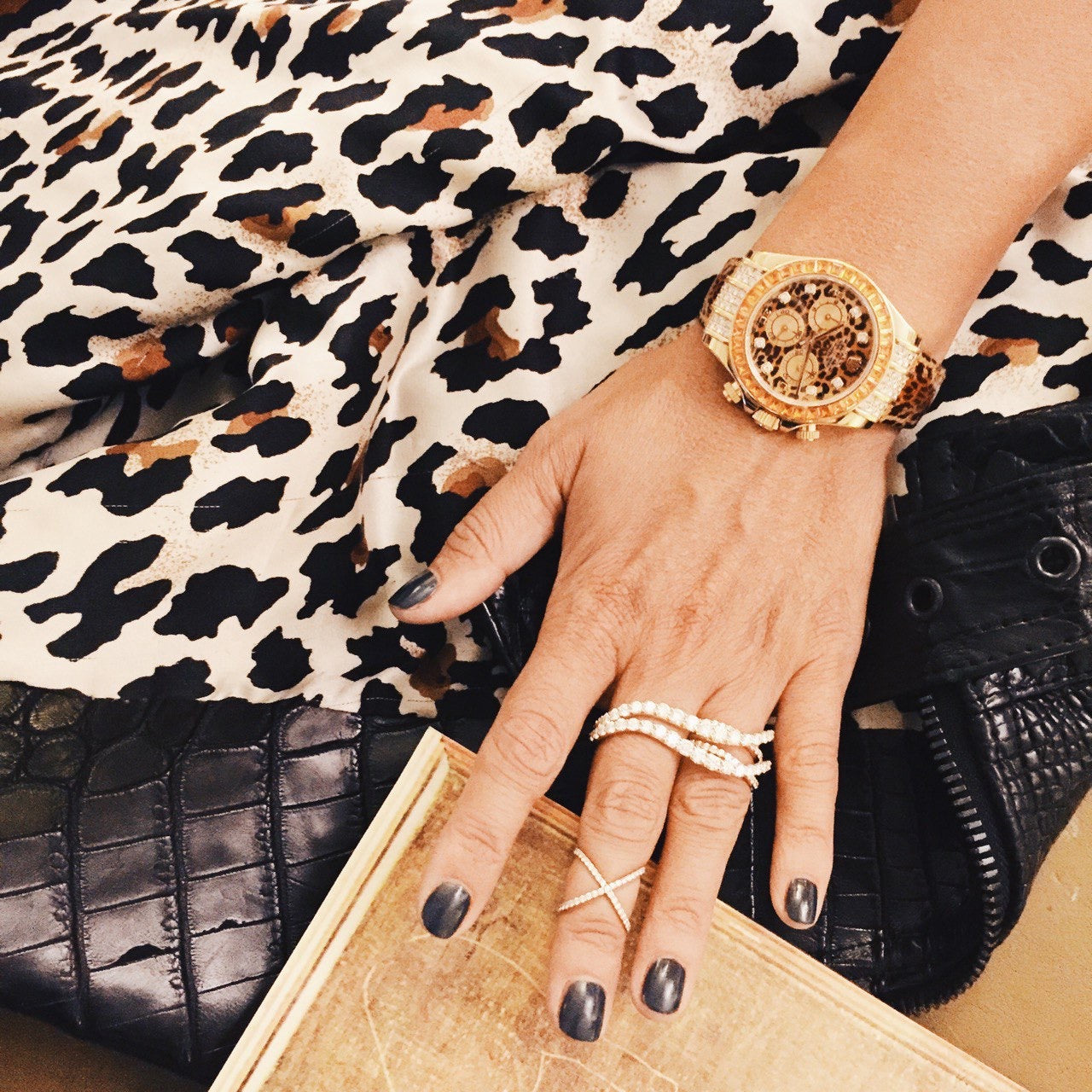 Rose Gold White Diamond Two Fingers Ring From Link Collection