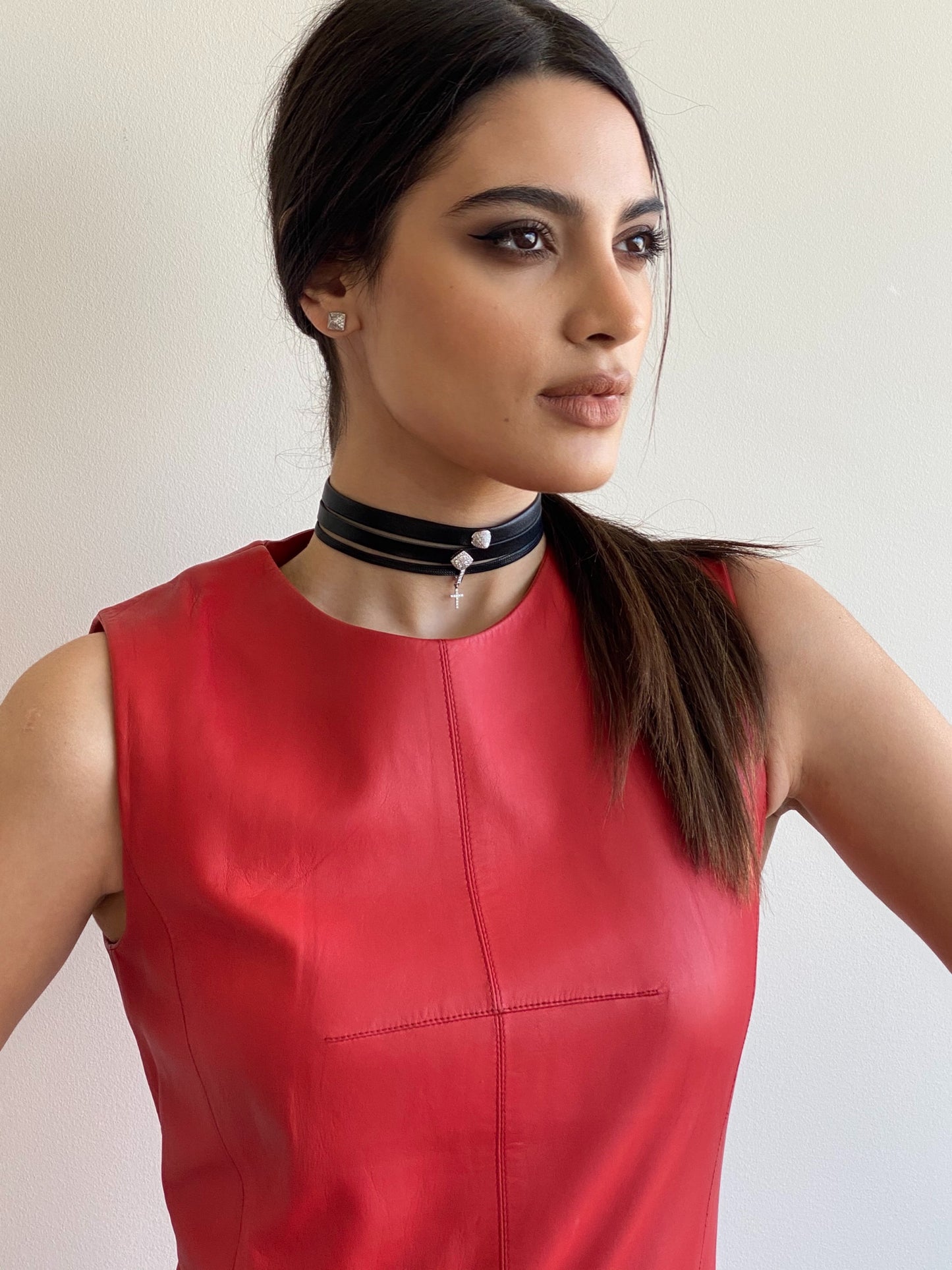 White Gold White Diamond Leather Choker From Skull & Cross Collection