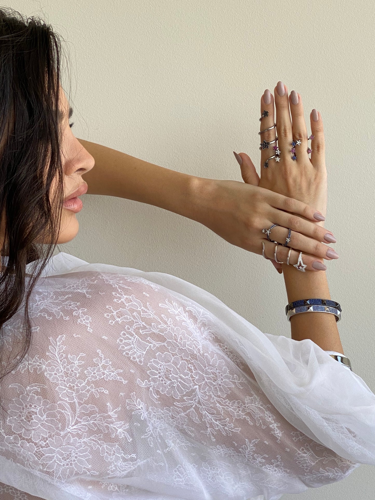 White Gold Black Diamond Full-Finger Ring From Star Collection