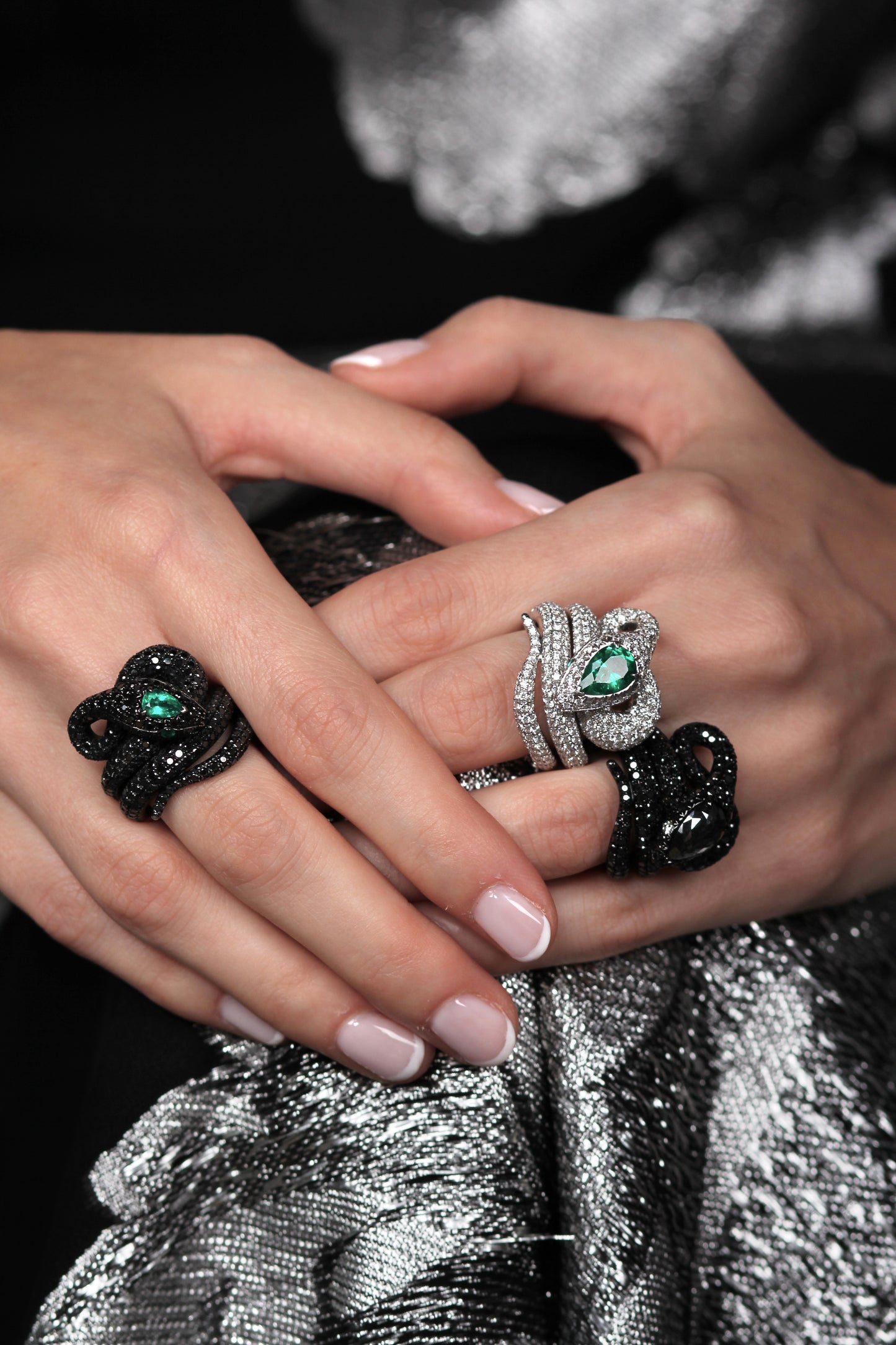 White Gold Black Diamond Ring From Snake Collection