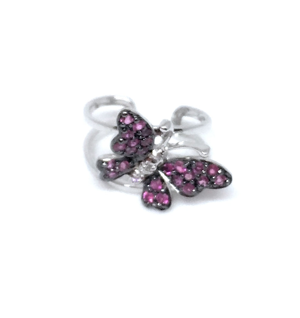 White Gold with Pink Sapphire and White Diamond Earcuff from Butterflies Collection