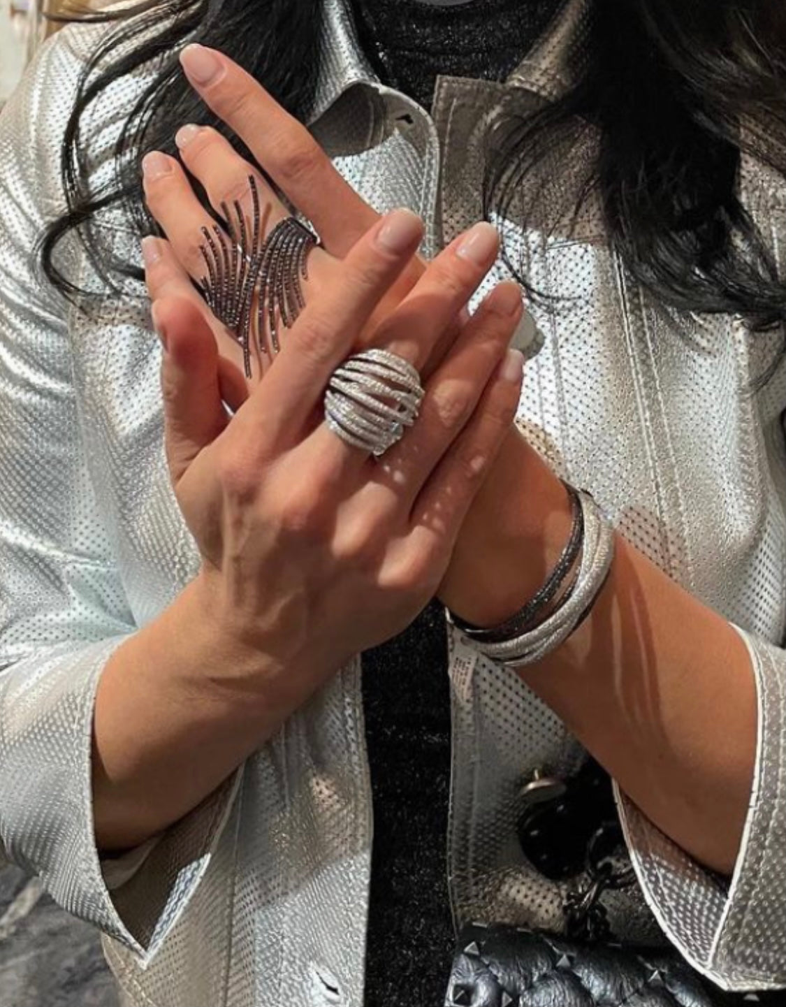 White Gold White & Black Diamonds Bangle