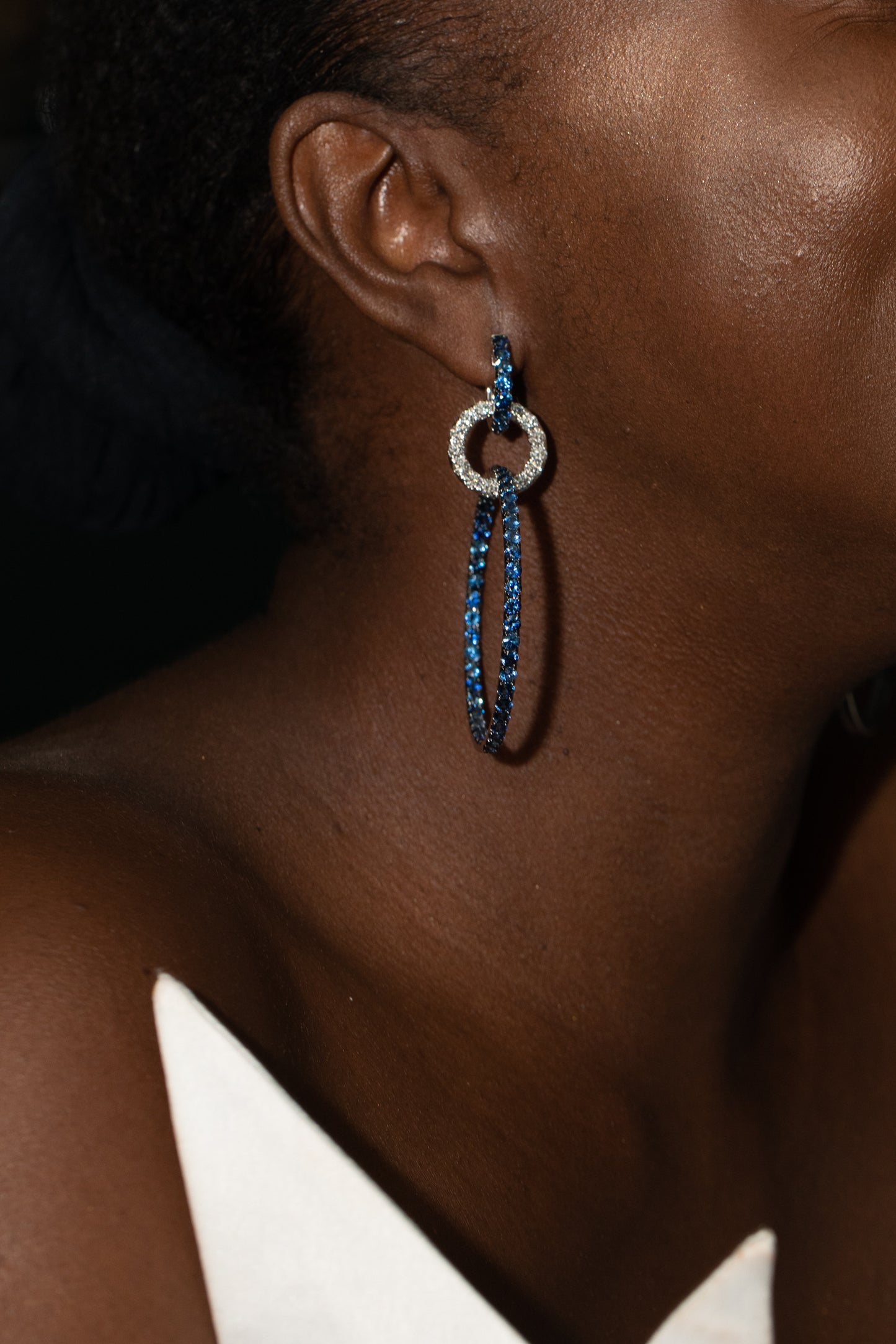 White Gold White Diamond Blue Sapphire Earrings From Hoops Collection