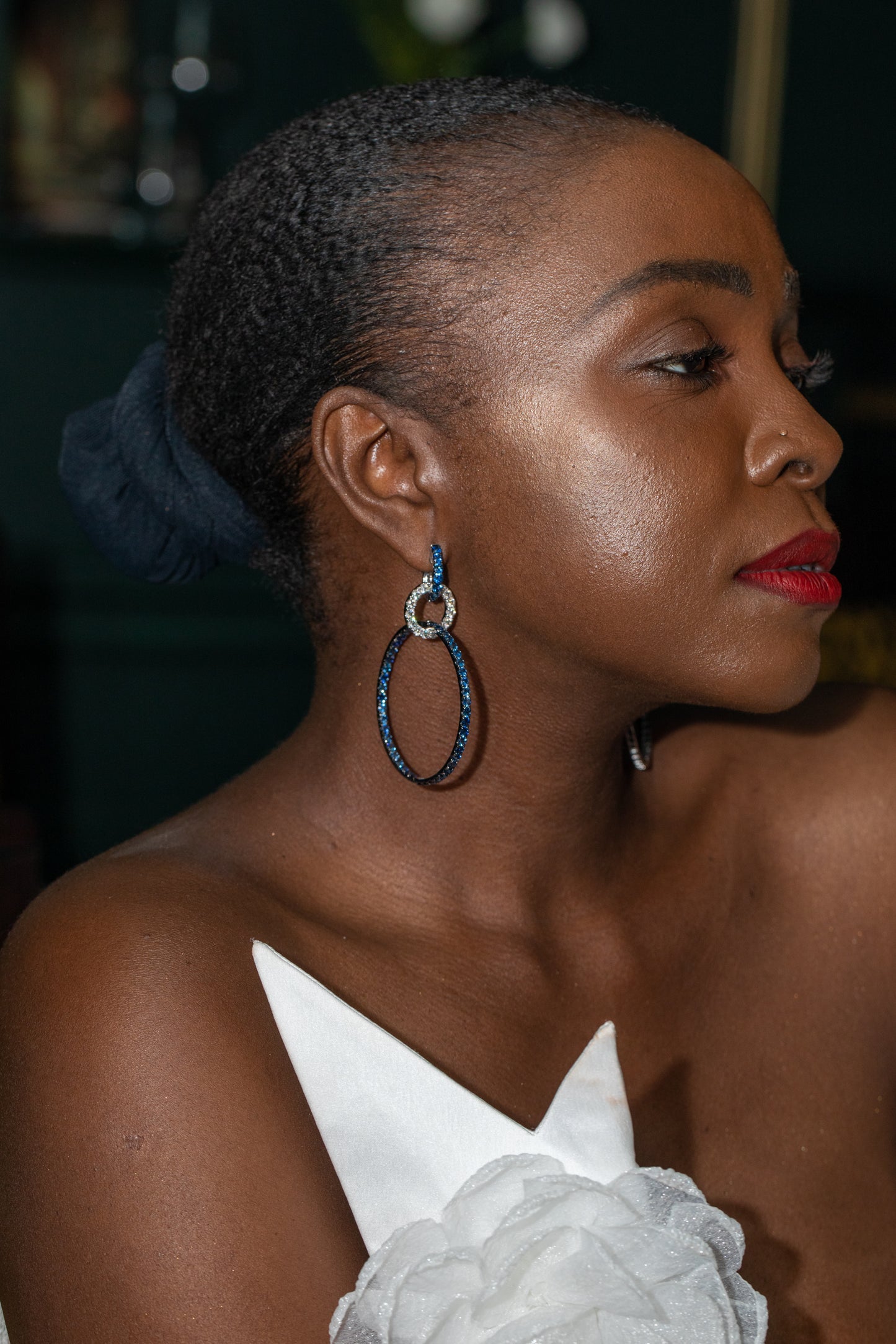 White Gold White Diamond Blue Sapphire Earrings From Hoops Collection