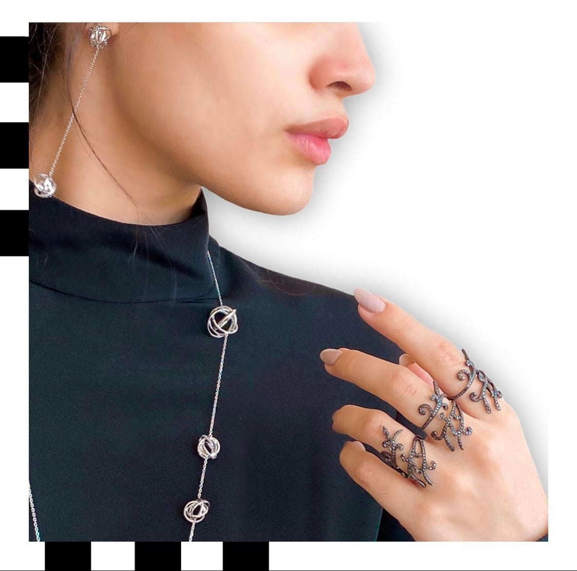 White Gold Black Diamond Ring From Tattoo Collection