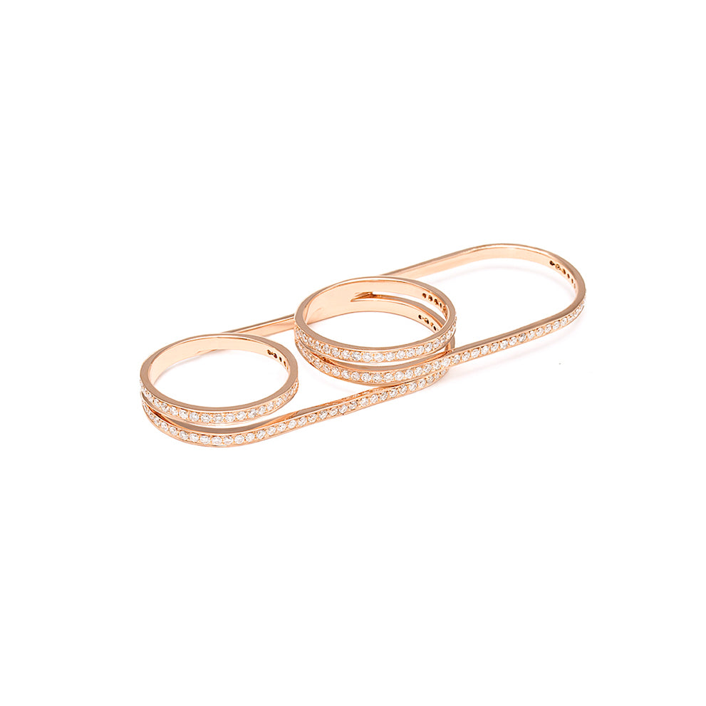 Rose Gold White Diamond Three Fingers Ring From Link Collection