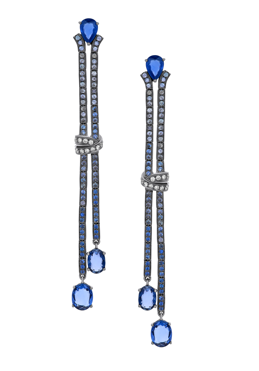 White Gold with White Diamond & Blue Sapphire Earrings from Link Collection