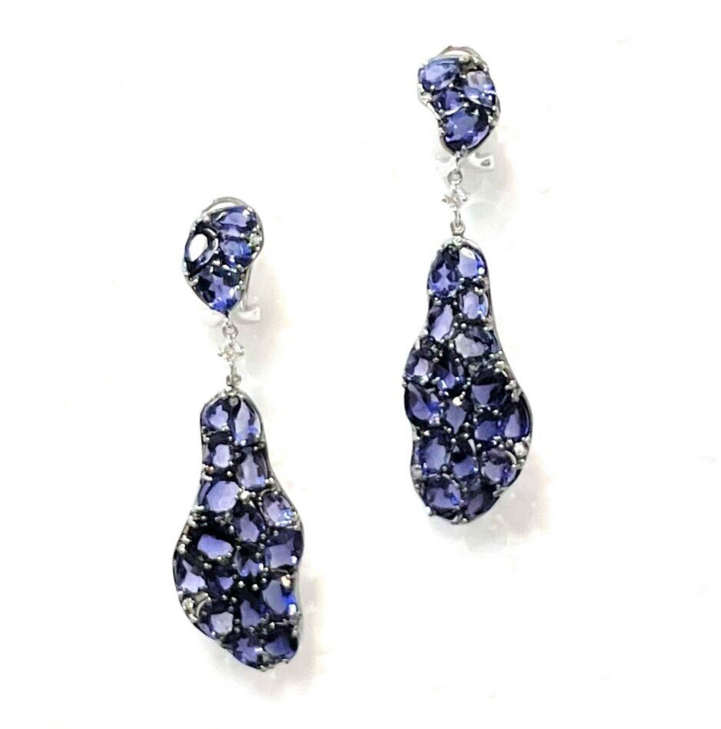 White Gold with White Diamond & Iolite Earrings from Petal Collection