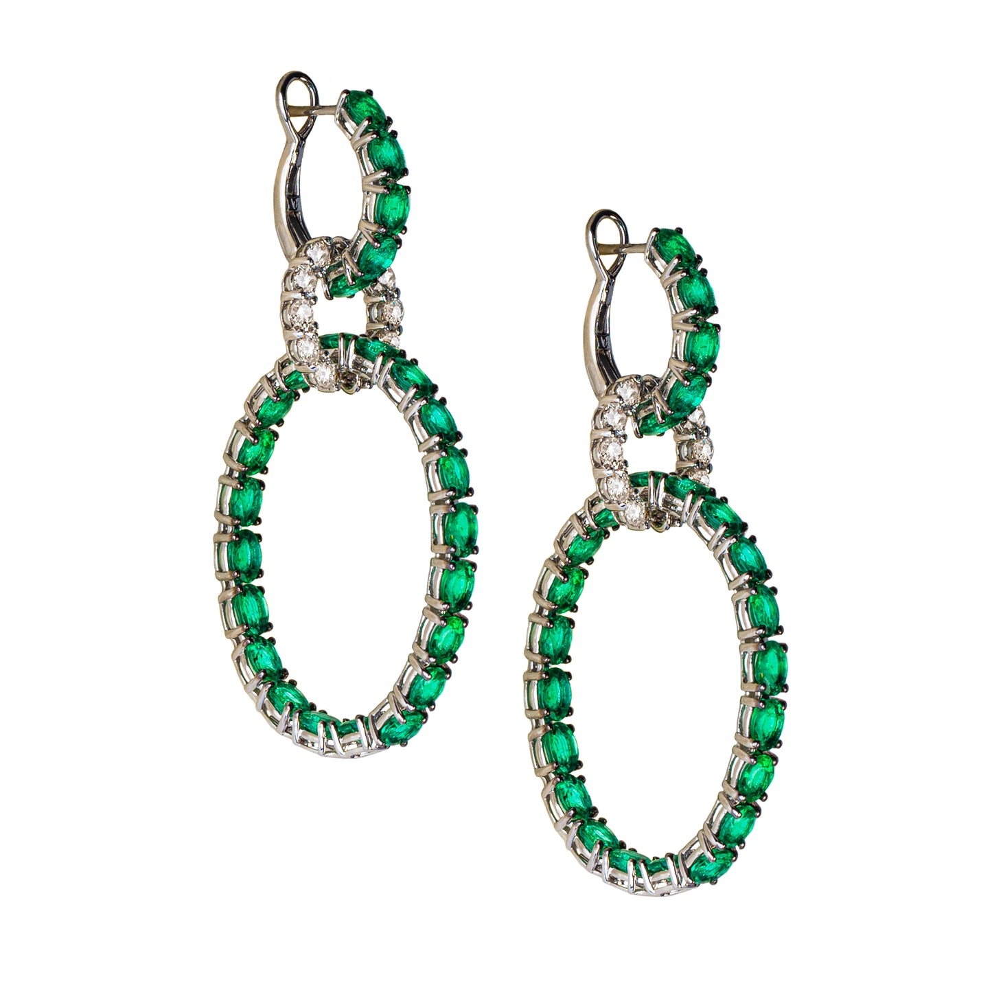 White Gold with Emerald and White Diamond Earring from Hoops Collection