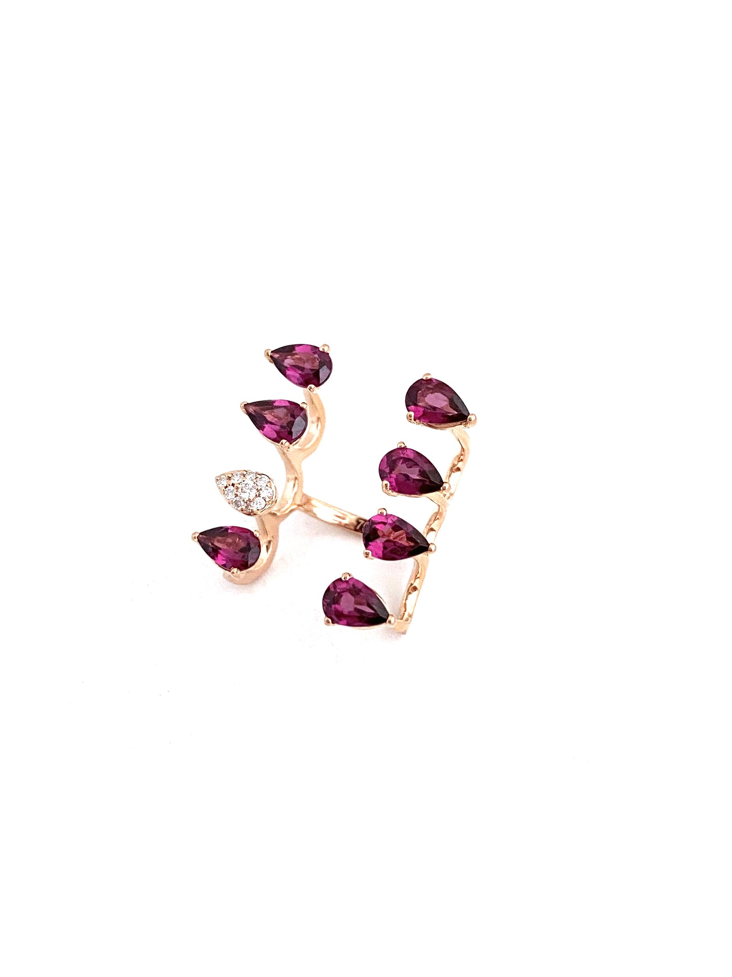 Rose Gold with White Diamond & Rhodolite Garnet Ring from Aurore Collection