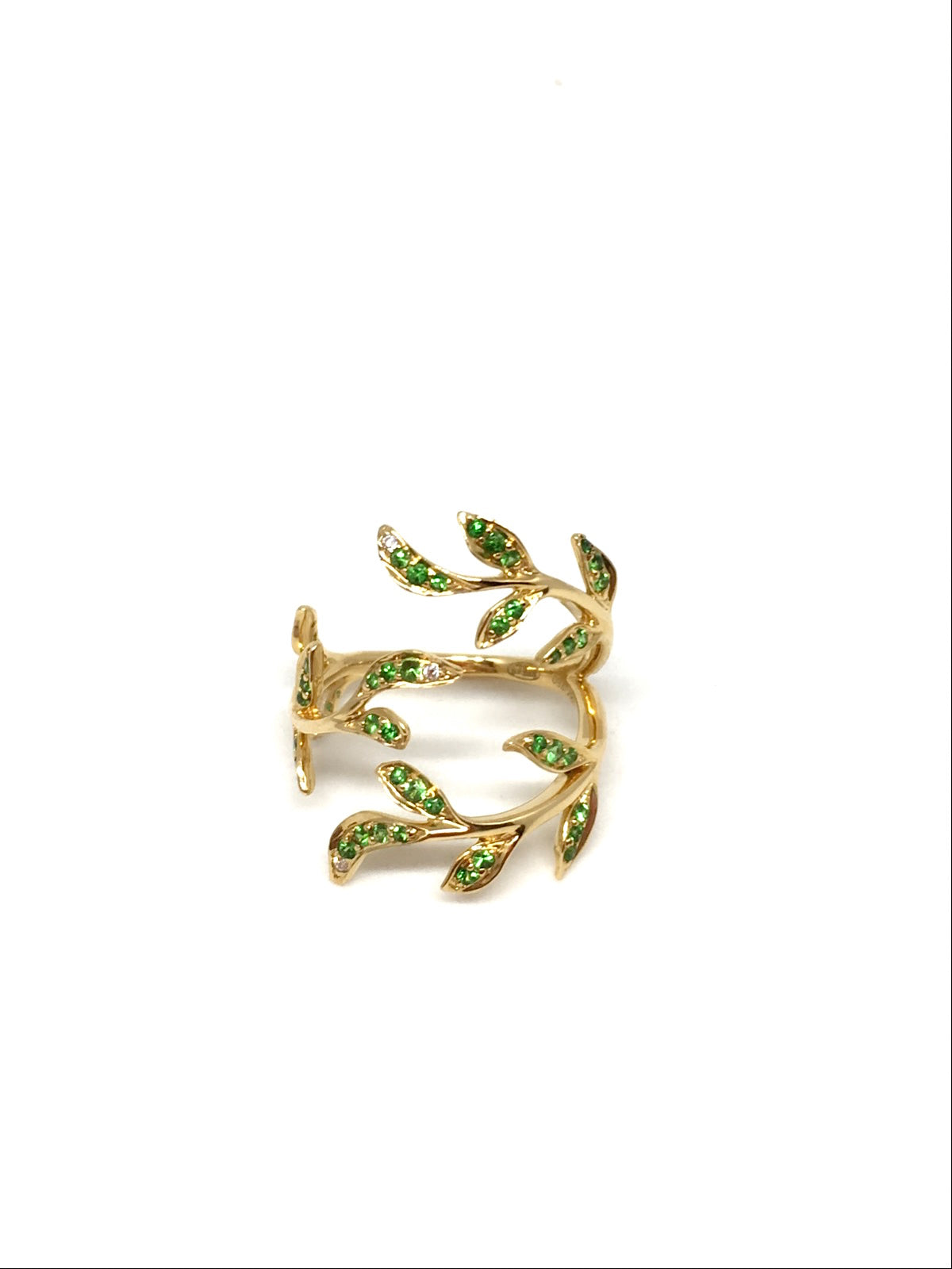 Yellow Gold with White Diamond & Green Garnet Ring from Flower Collection