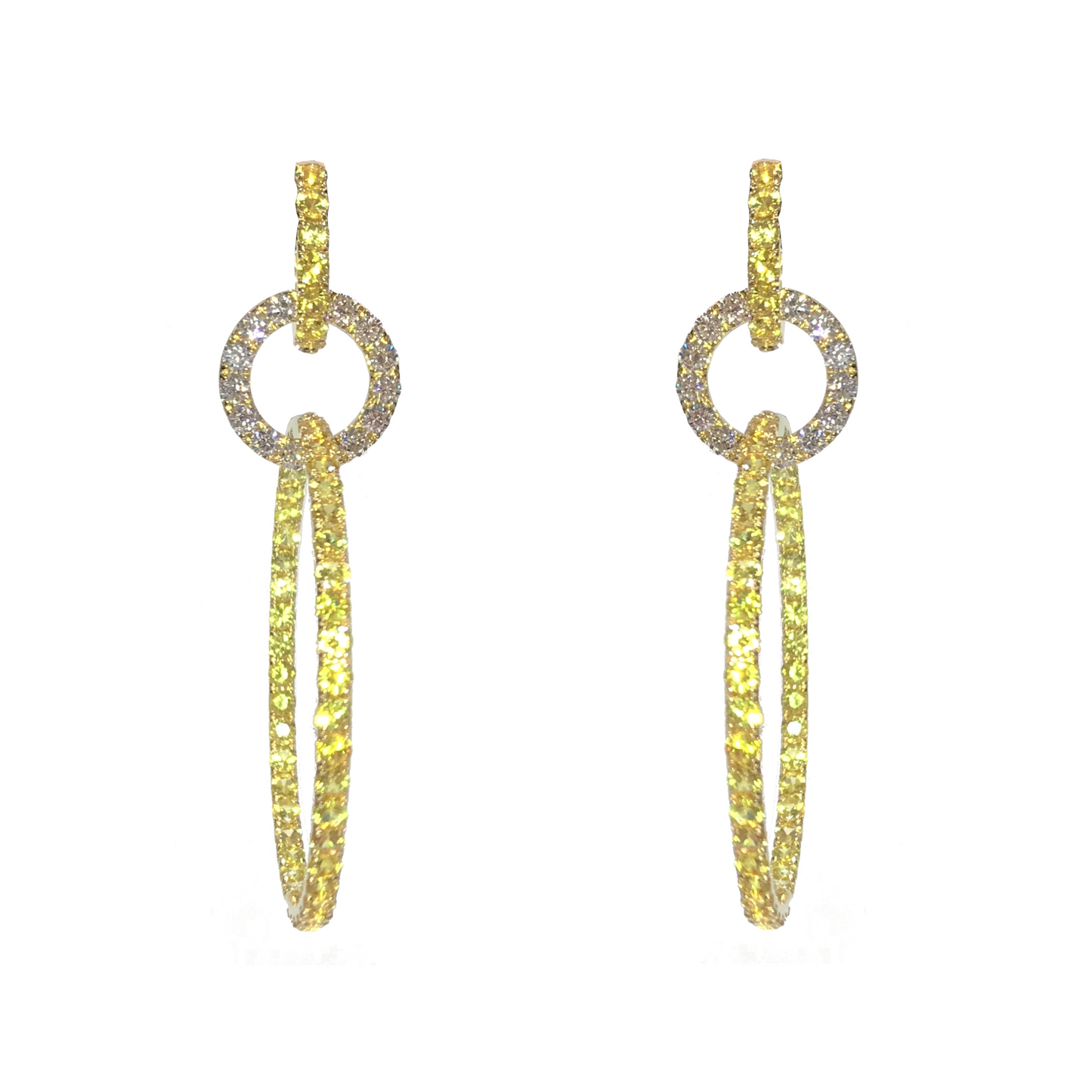 Yellow Gold with White Diamond & Yellow Sapphire Earrings from Hoops Collection