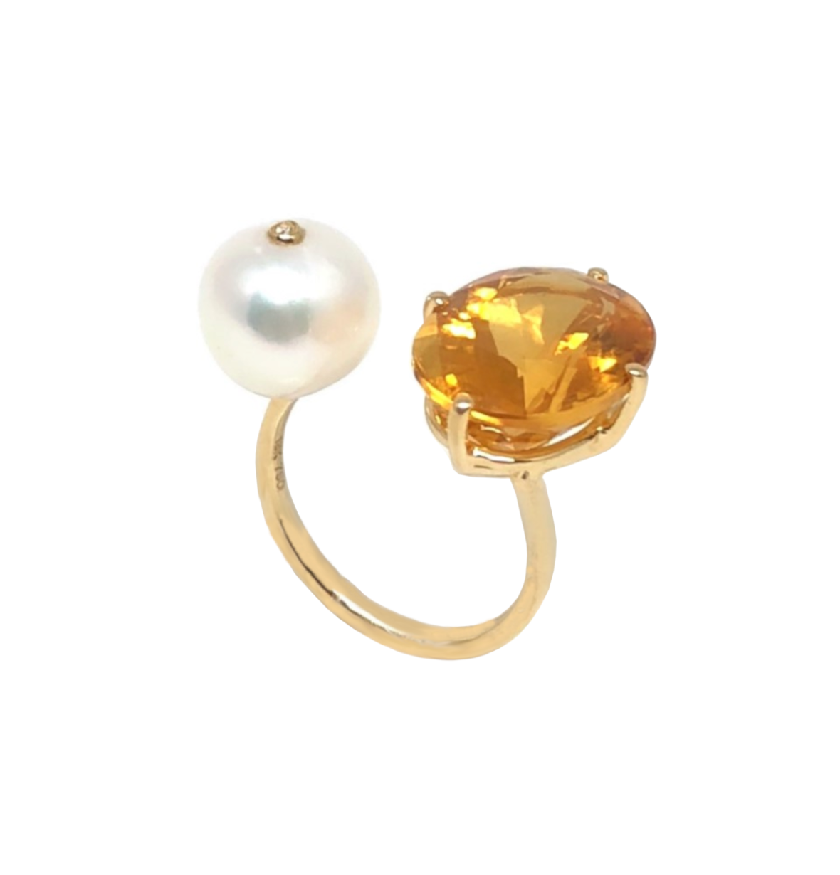Yellow Gold with Fresh Water Pearl & Whit Diamond & Citrine Ring from Terri Collection