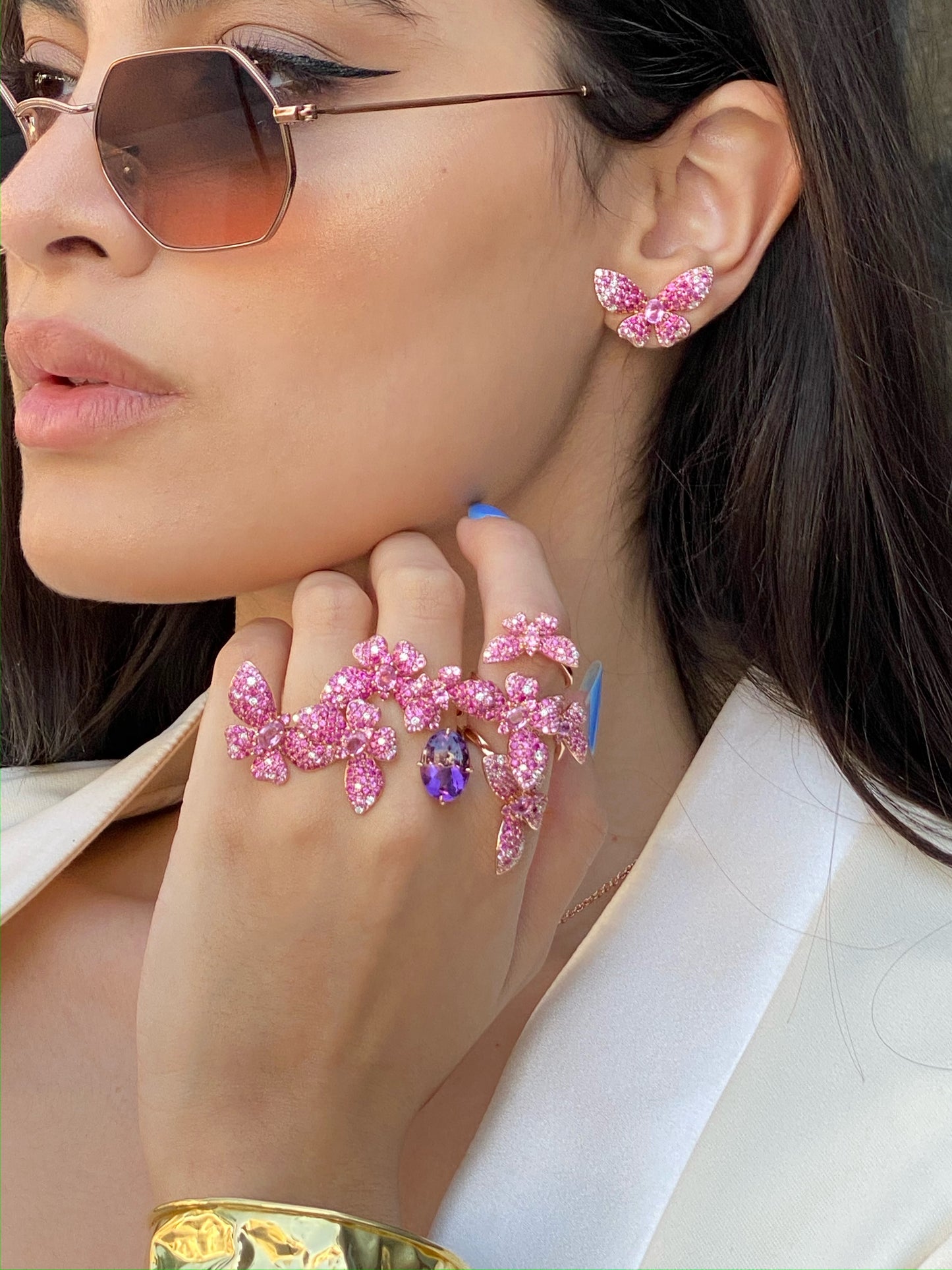 Rose Gold Pink Sapphires Diamonds Amethyst Ring From Butterfly Collection