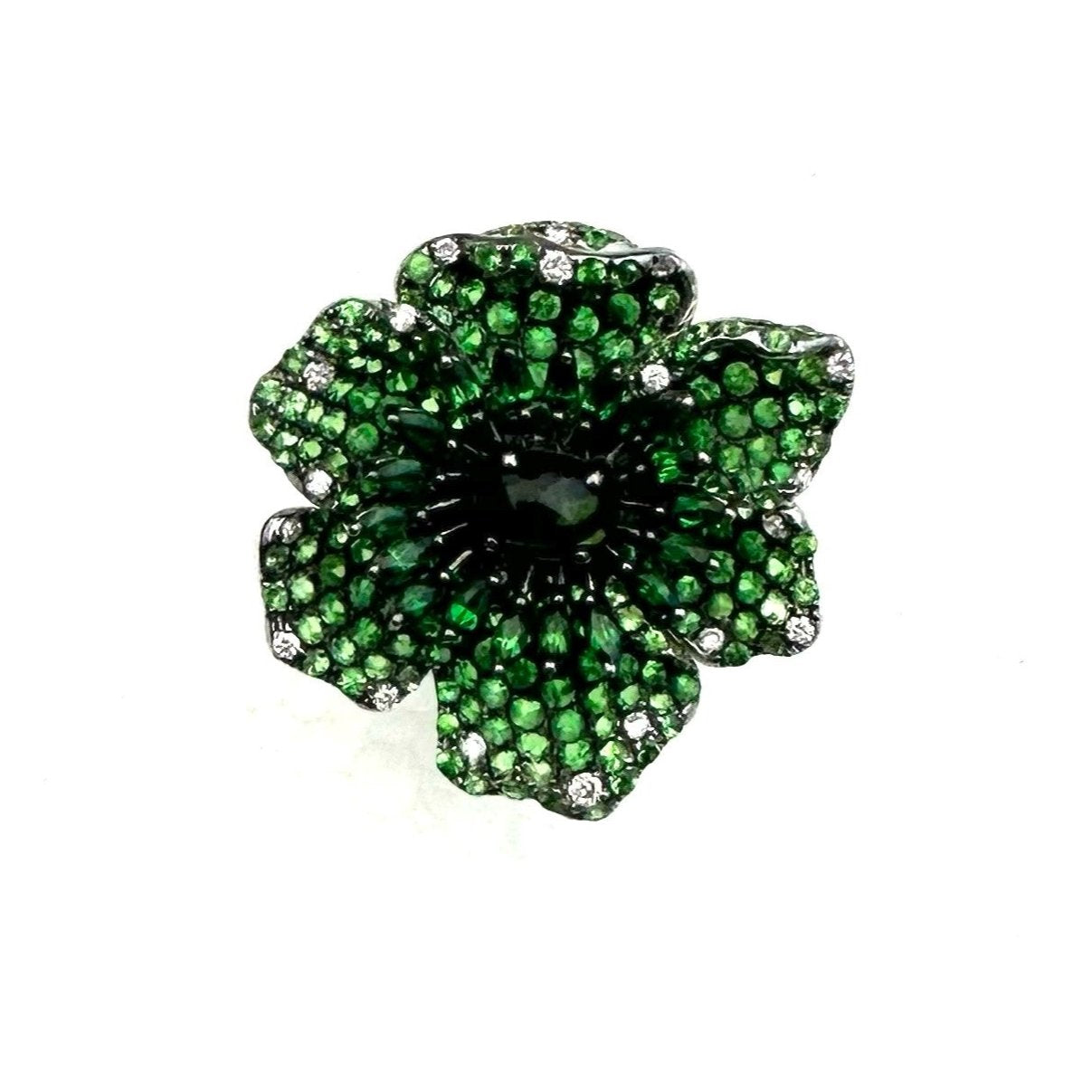 White Gold White Diamond Tourmaline Green Garnet Ring From Flower Collection
