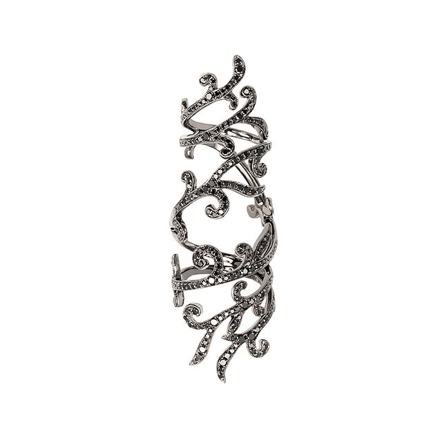 White Gold Black Diamond Wrapped Around Finger Ring From Tattoo Collection