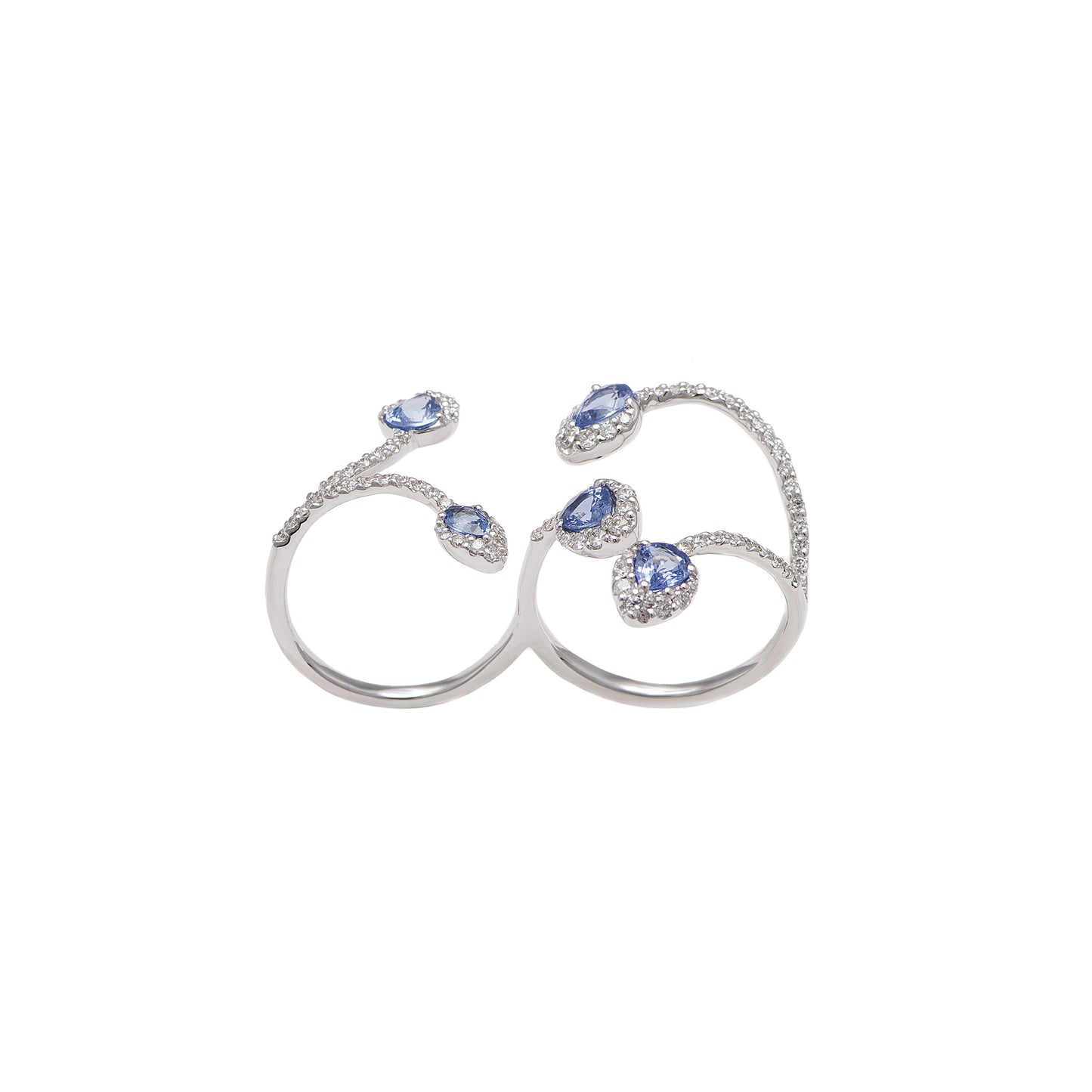 White Gold White Diamond Blue Sapphire Two Fingers Ring From Aurore Collection