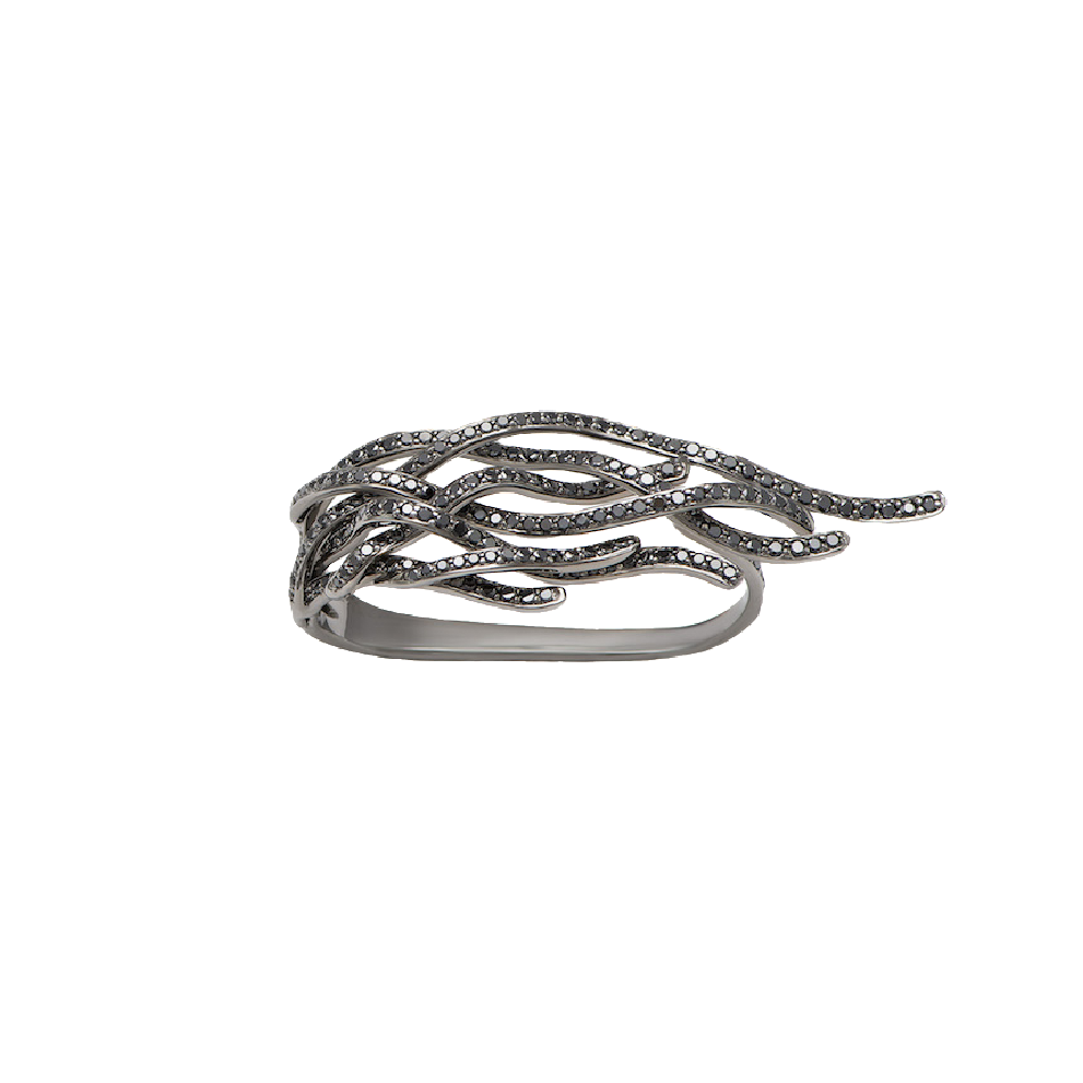 White Gold Black Diamond Two-Fingers Ring