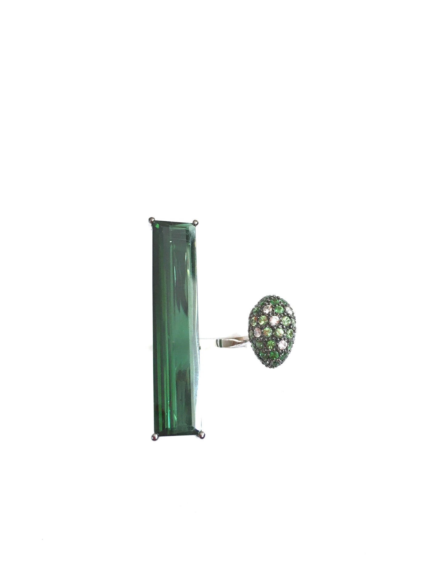 White Gold with Green Garnet & Green Turmaline Ring from Terri Collection