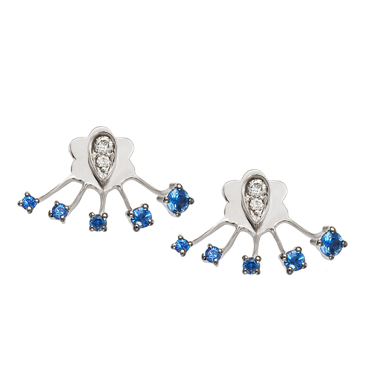 White Gold with White Diamond and Blue Sapphire Earrings from Eventail Collection
