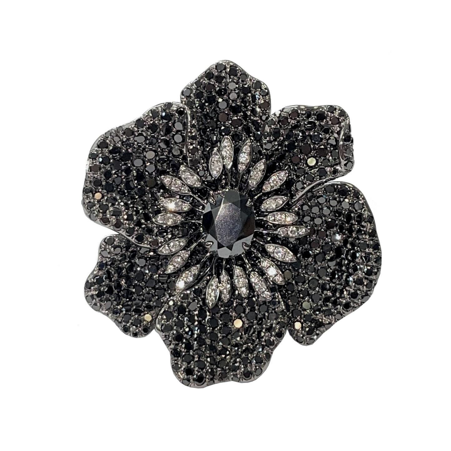 White Gold with Black Rhodium & Black & Diamond & Hematite Cocktail ring from Flowers Collection
