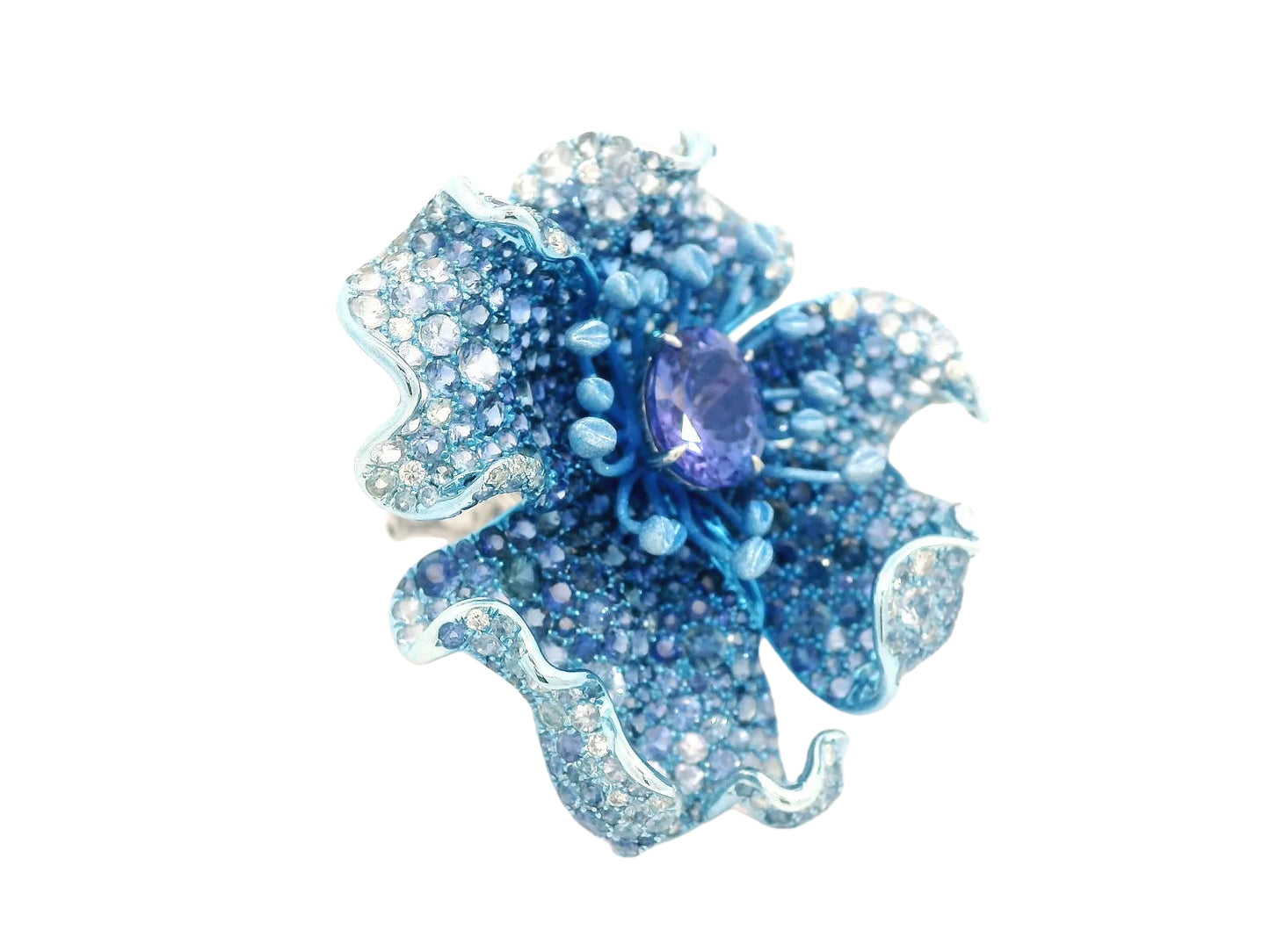 White Gold with White Diamond & Blue Sapphire & Green Garnet & Tanzanite Ring from Flowers Collection