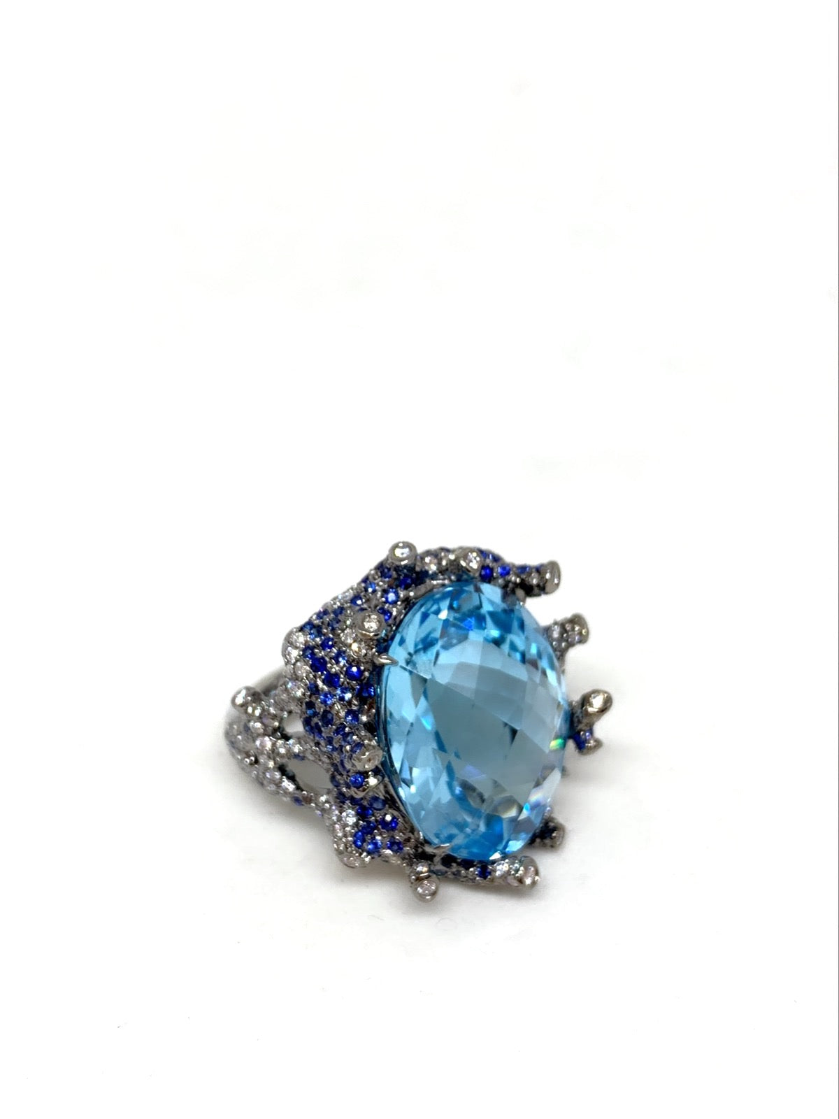 White Gold with Blue Sapphire & Blue Topaz & White Diamond Cocktail Ring