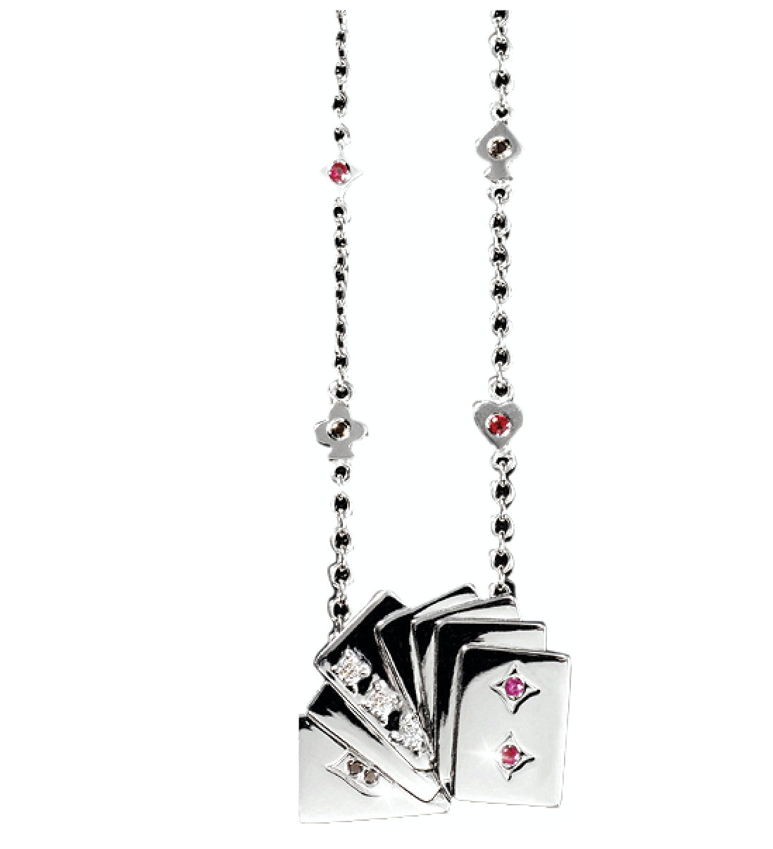 White Gold with White & Black Diamond & Ruby Necklace from Las Vegas Collection