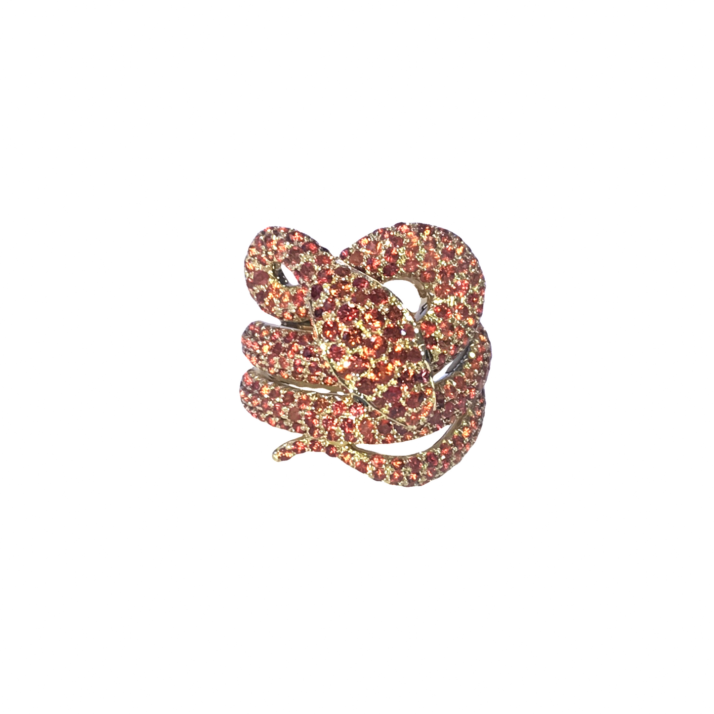 Yellow Gold Orange Sapphire Black Diamond Ring From Snake Collection
