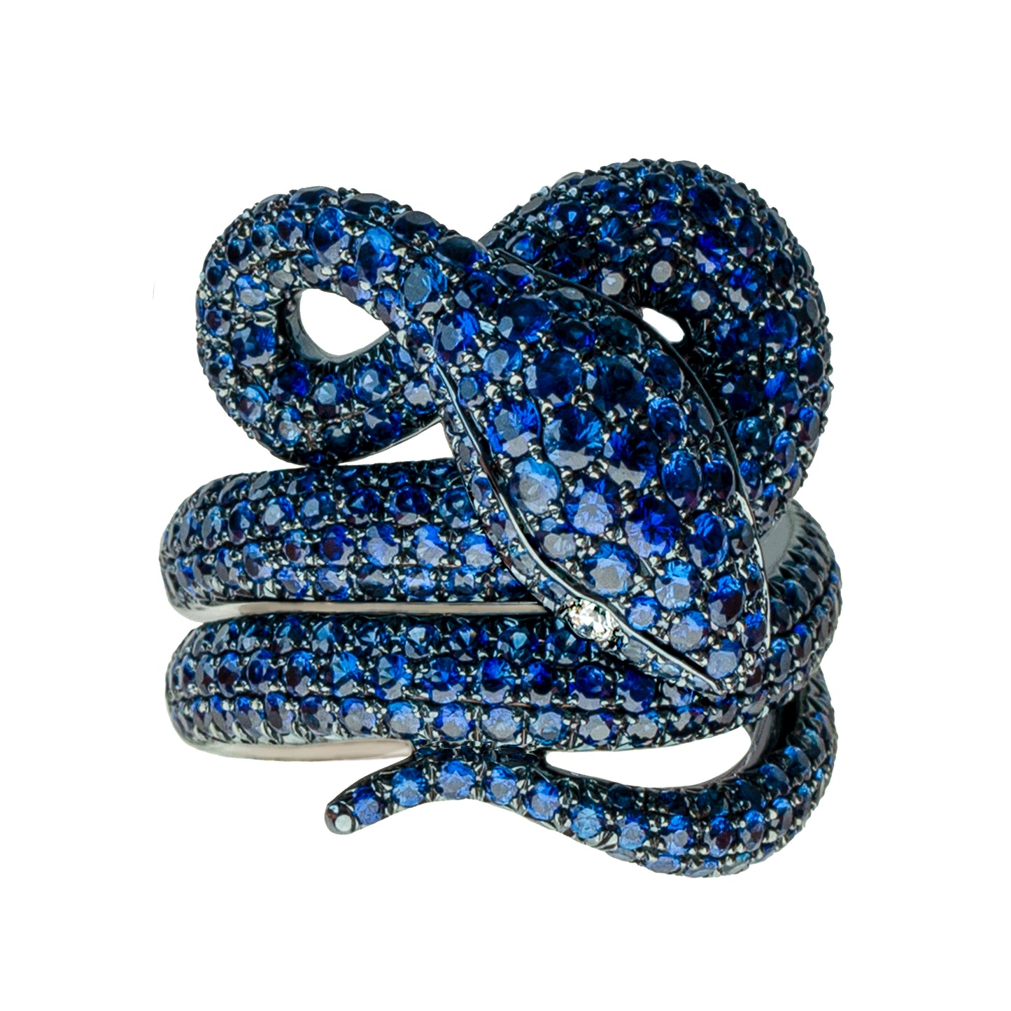 White Gold Blue Sapphire Ring From Snake Collection