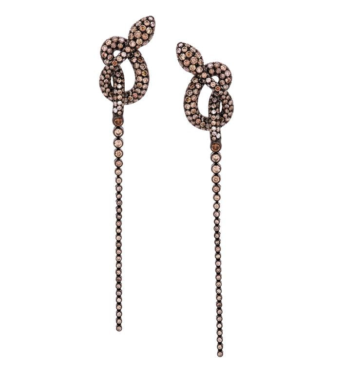 Yellow Gold with Brown Diamond Earrings from Snake Collection