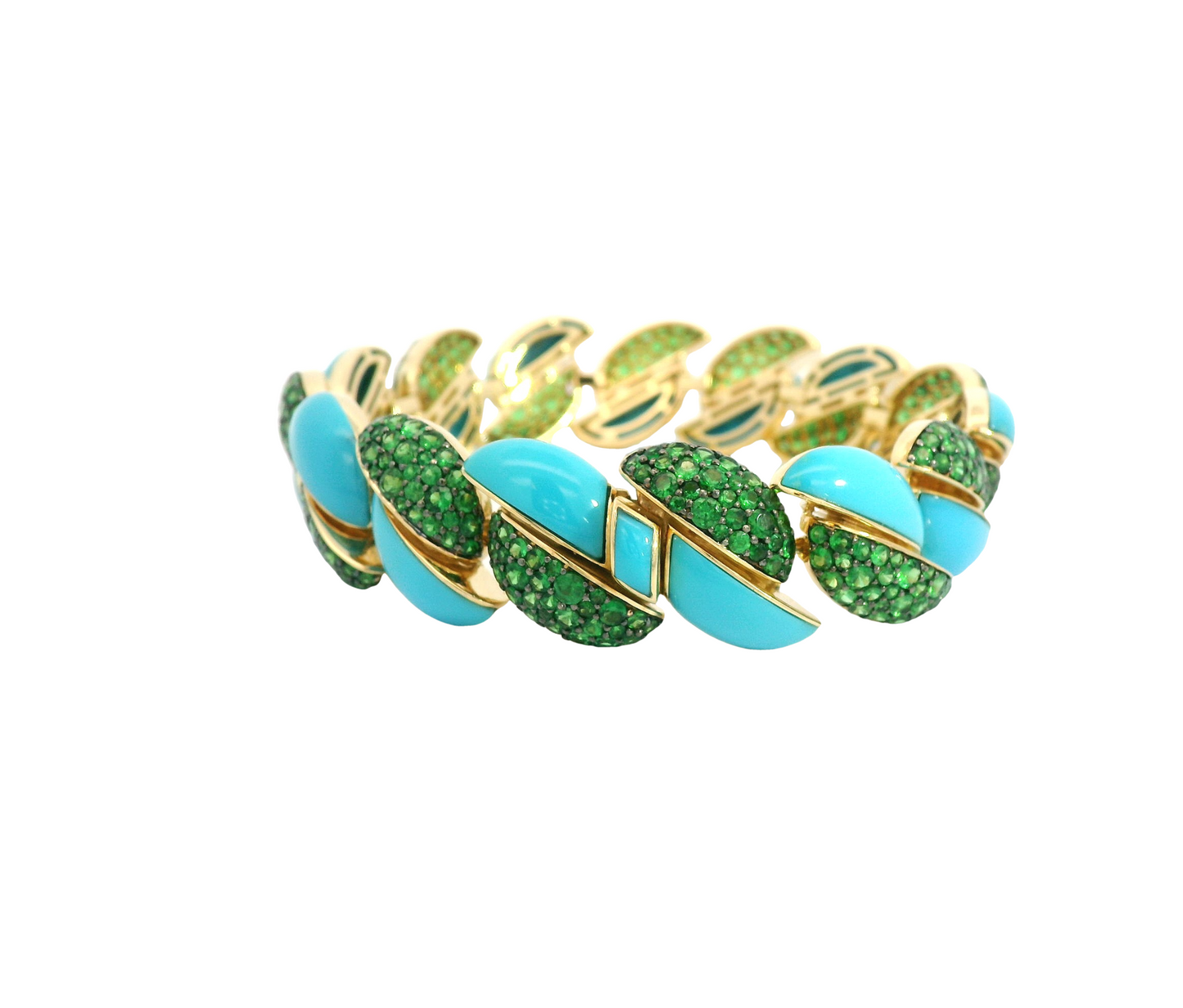 Yellow Gold Turquoise & Tsavorite Bracelet From Link Collection