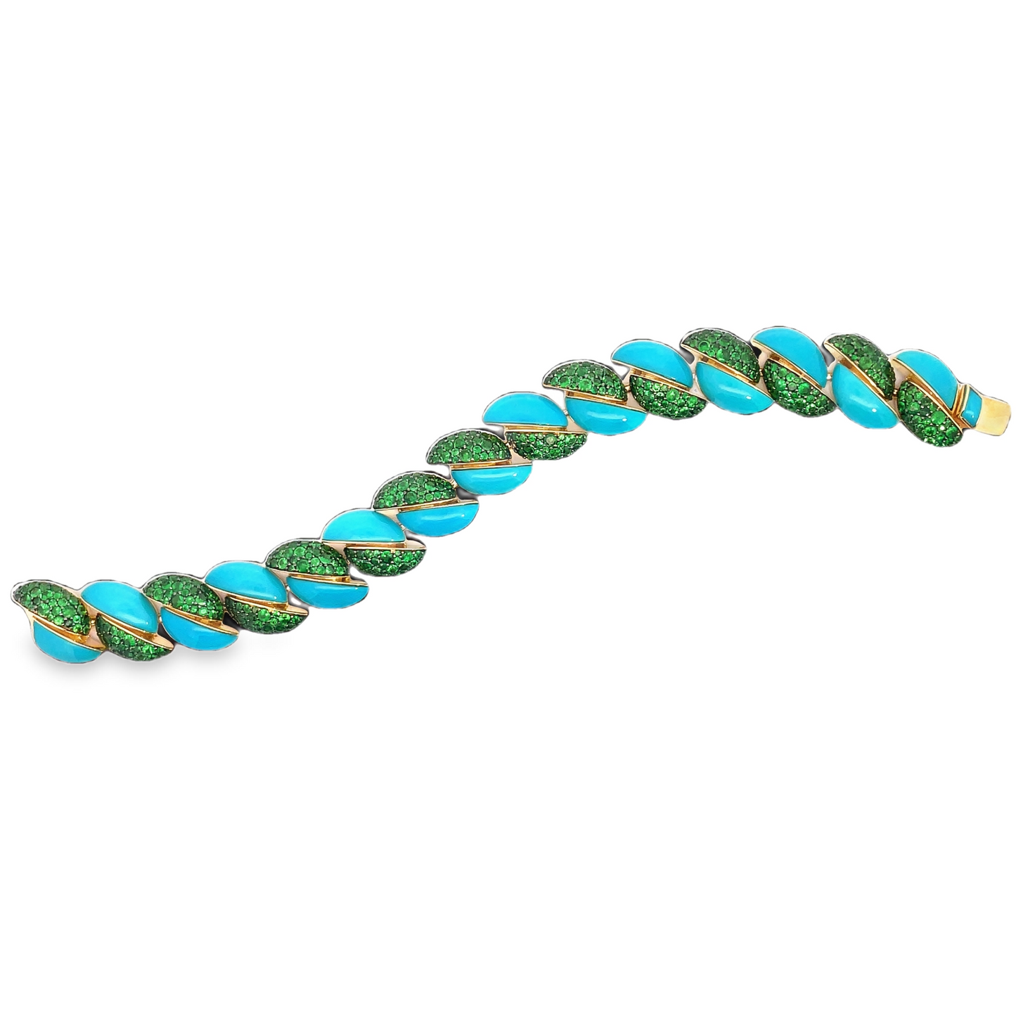 Yellow Gold Turquoise & Tsavorite Bracelet From Link Collection