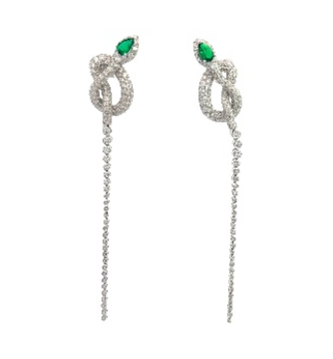 Platinum & White Gold with White Diamond & Emerald Earrings from Snake Collection