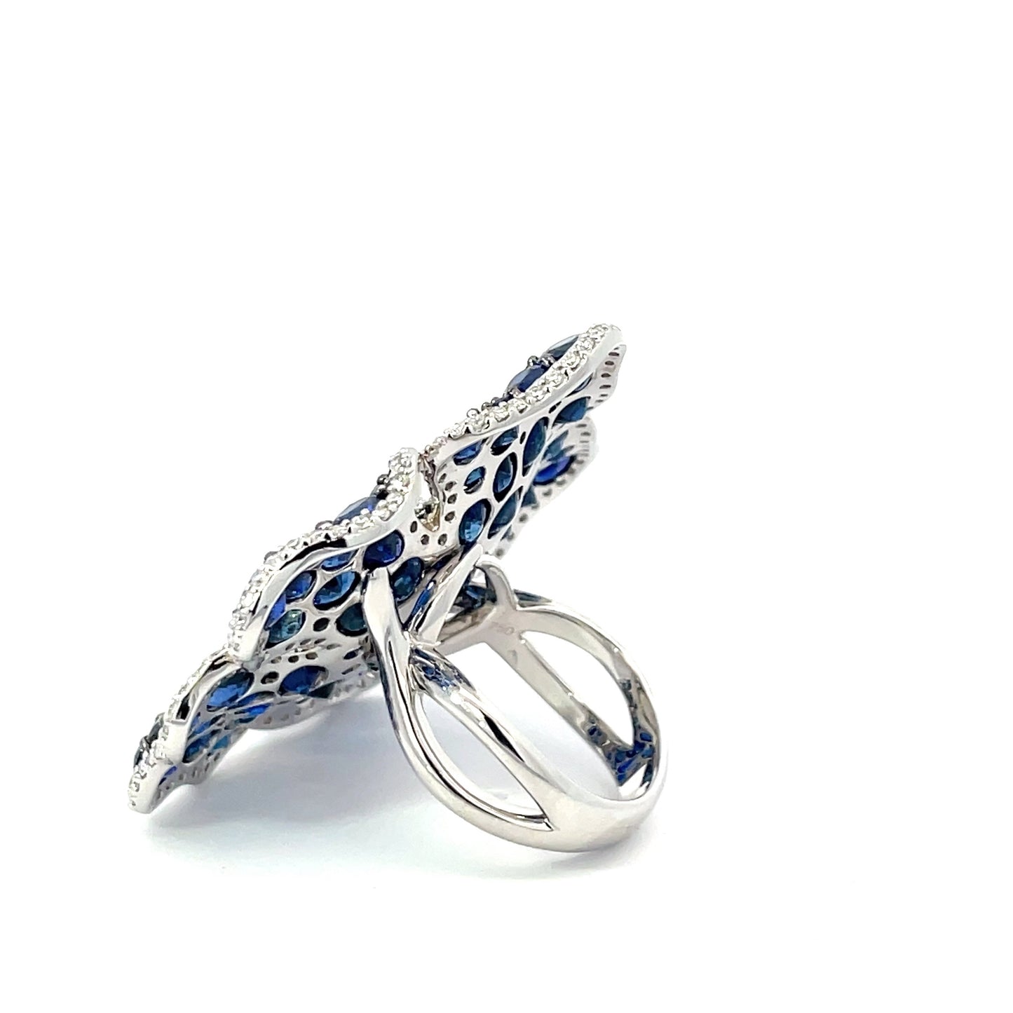 White Gold White Diamond Blue Sapphire Ring from Flower Collection