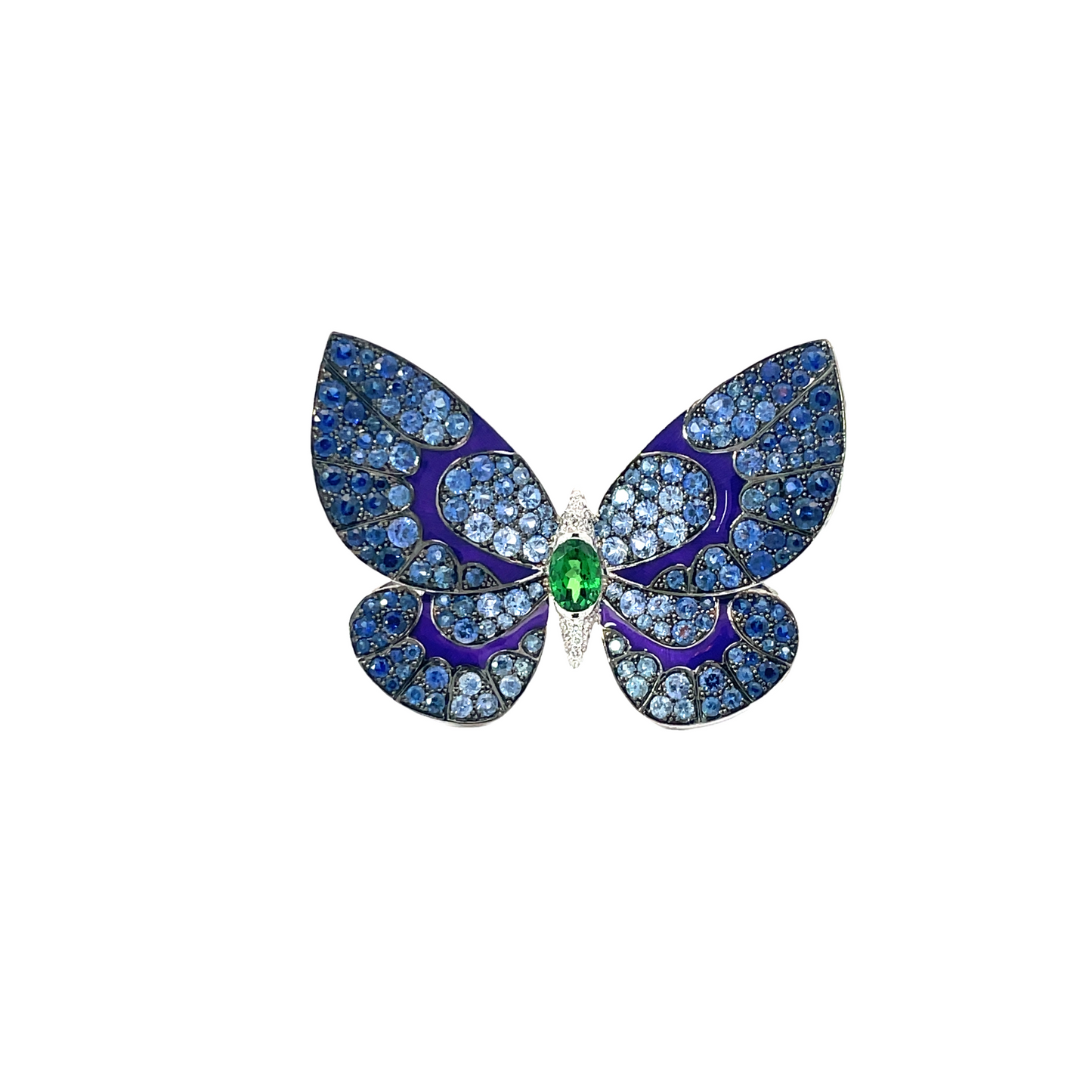 White Gold White Diamond Blue Sapphire Tsavorite Ring From Butterfly Collection