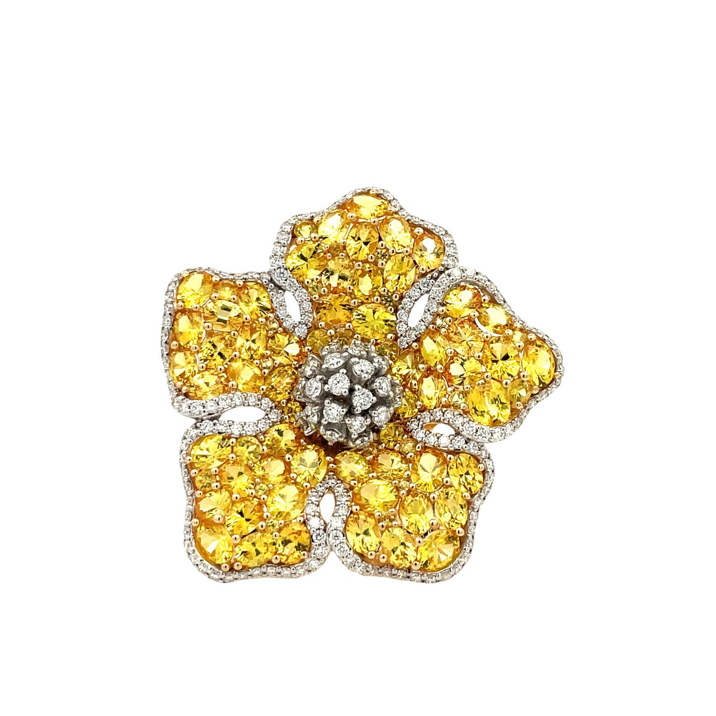 Yellow Gold with White Diamond and Yellow Sapphire Ring from Flowers Ring