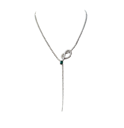 Platinum & White Gold with White Diamond & Emerald Necklace from Snake Collection