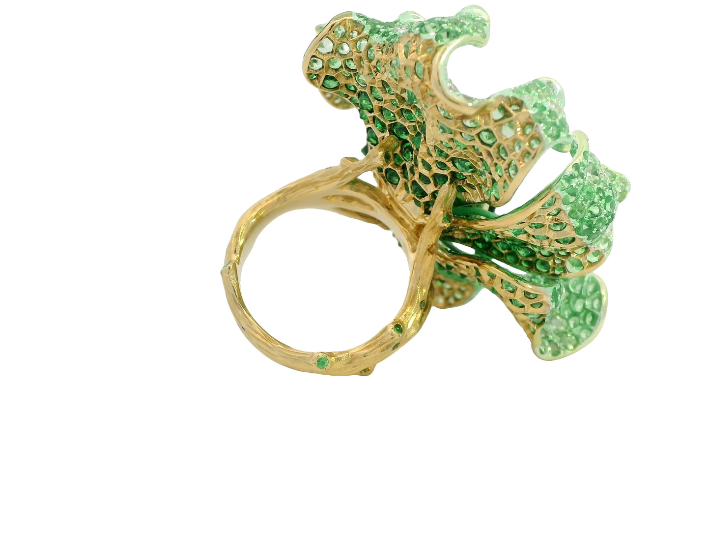 Yellow Gold with Green Garnet & Green Turmaline & White Diamond Ring from Flowers Collection