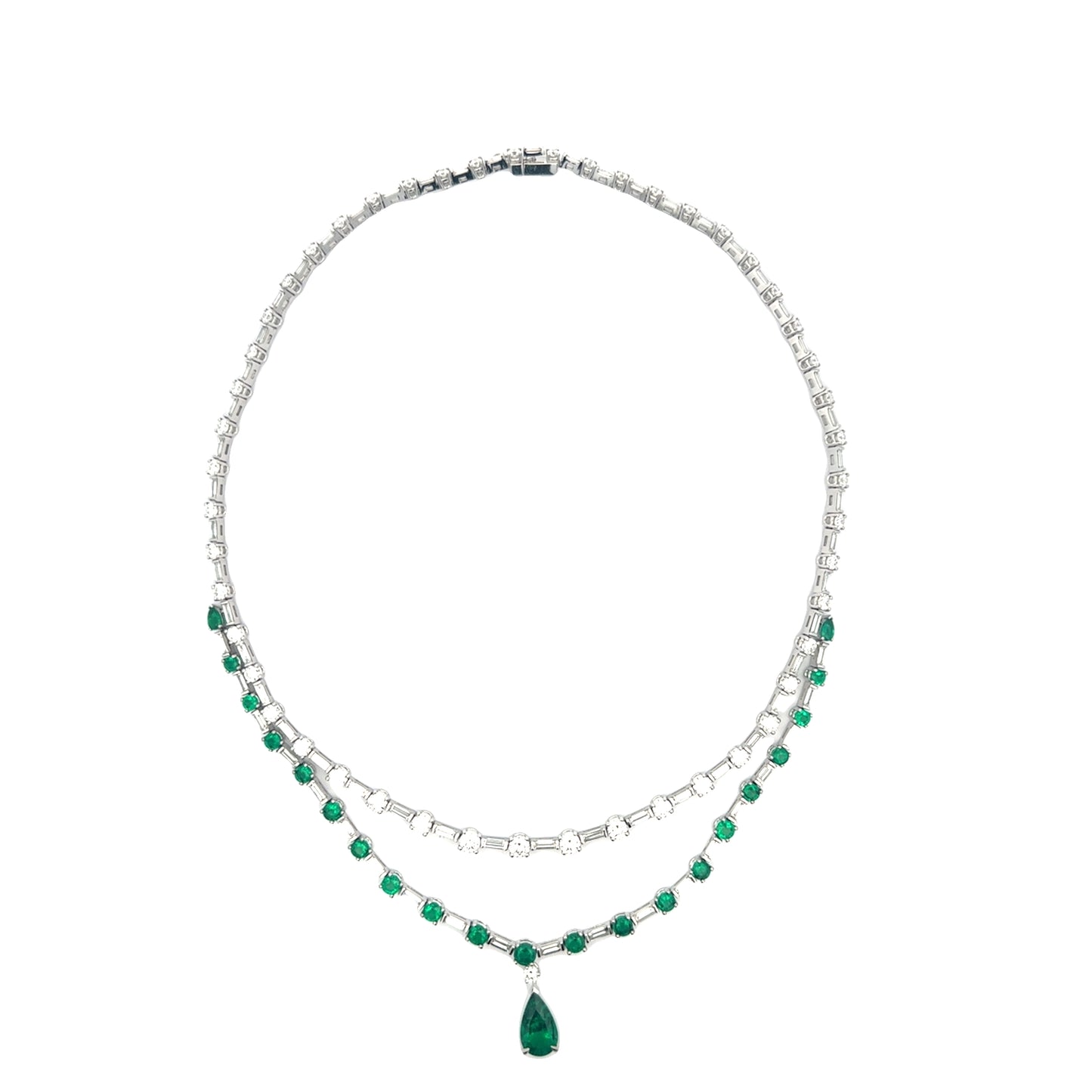 White Gold & Platinum with Emerald and White Diamond Necklace from Link Collection