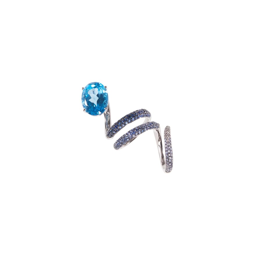 White Gold Blue Sapphire Coiled Finger Ring From Convertibles Collection