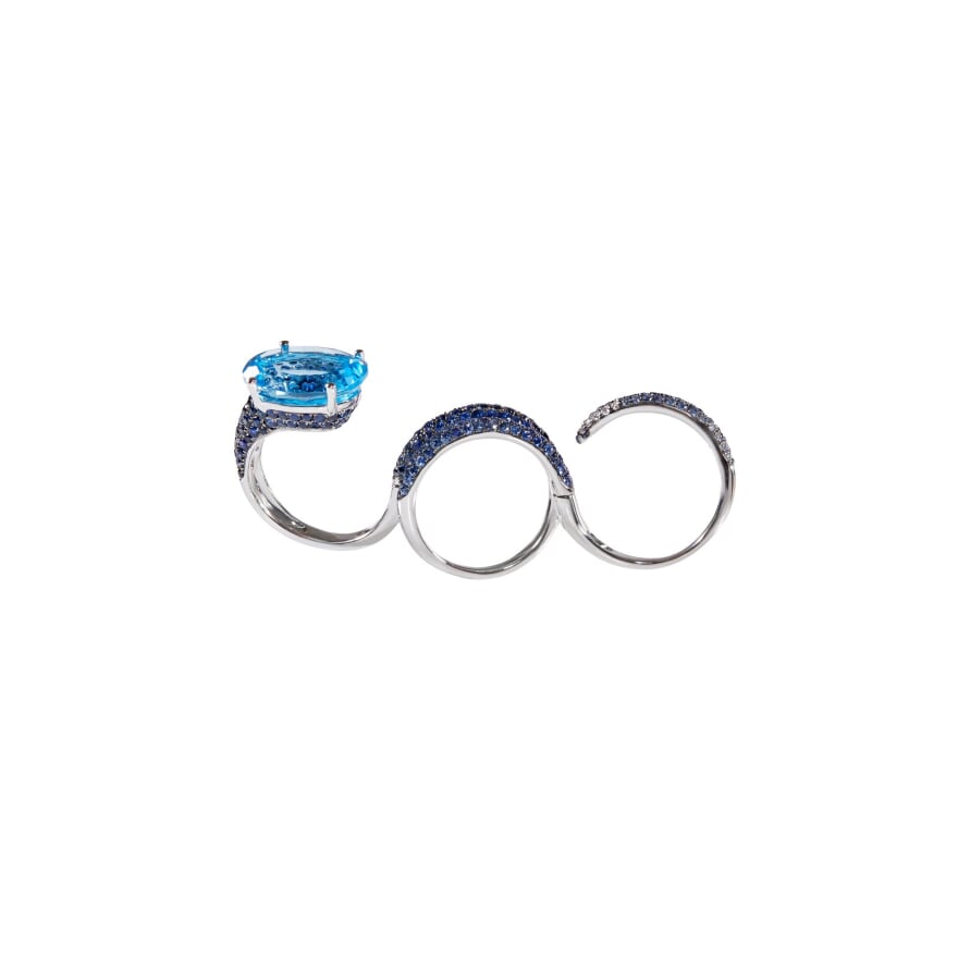 White Gold Blue Sapphire Coiled Finger Ring From Convertibles Collection
