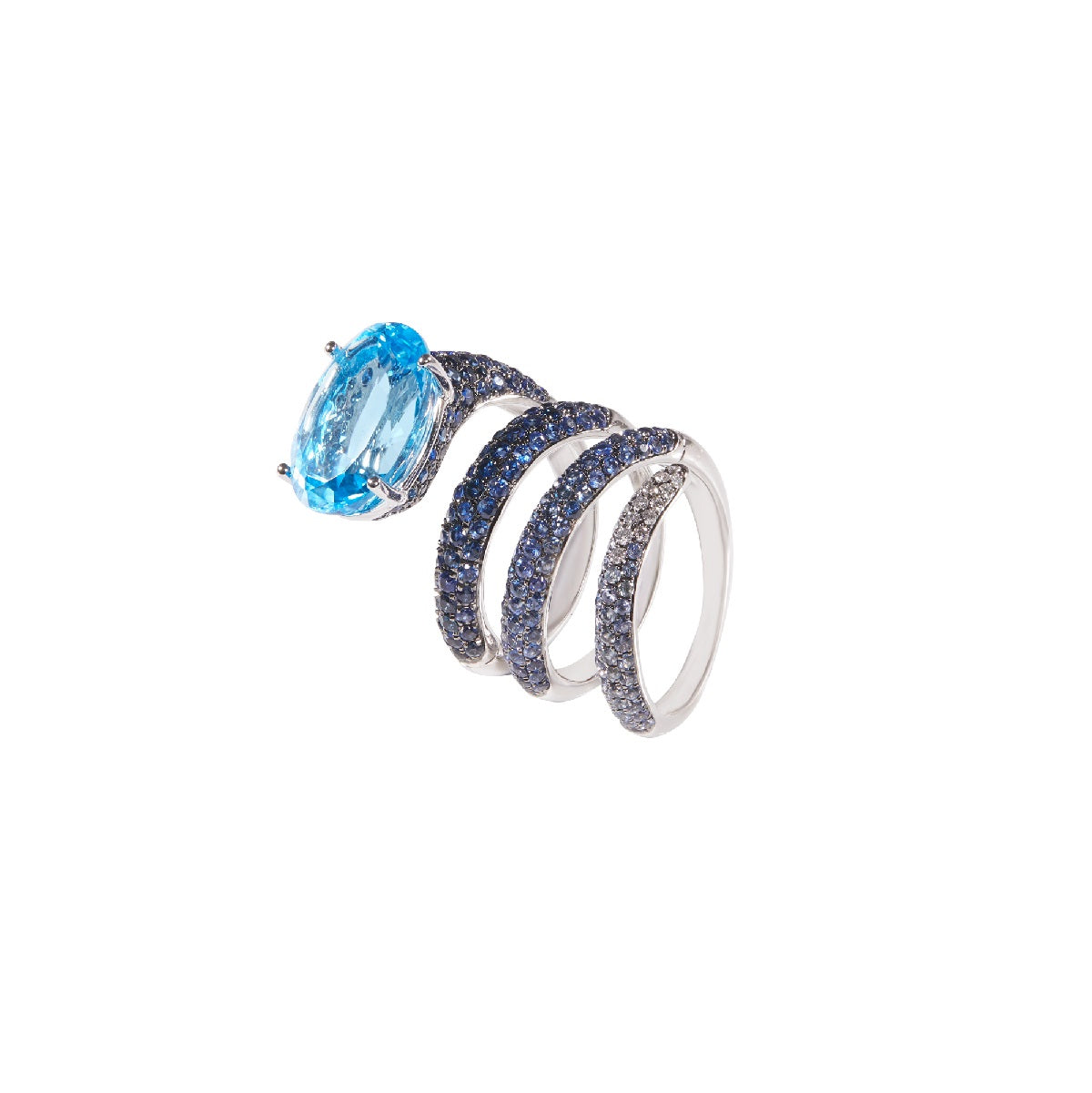 White Gold Blue Sapphire Coiled Finger Ring From Convertibles Collection