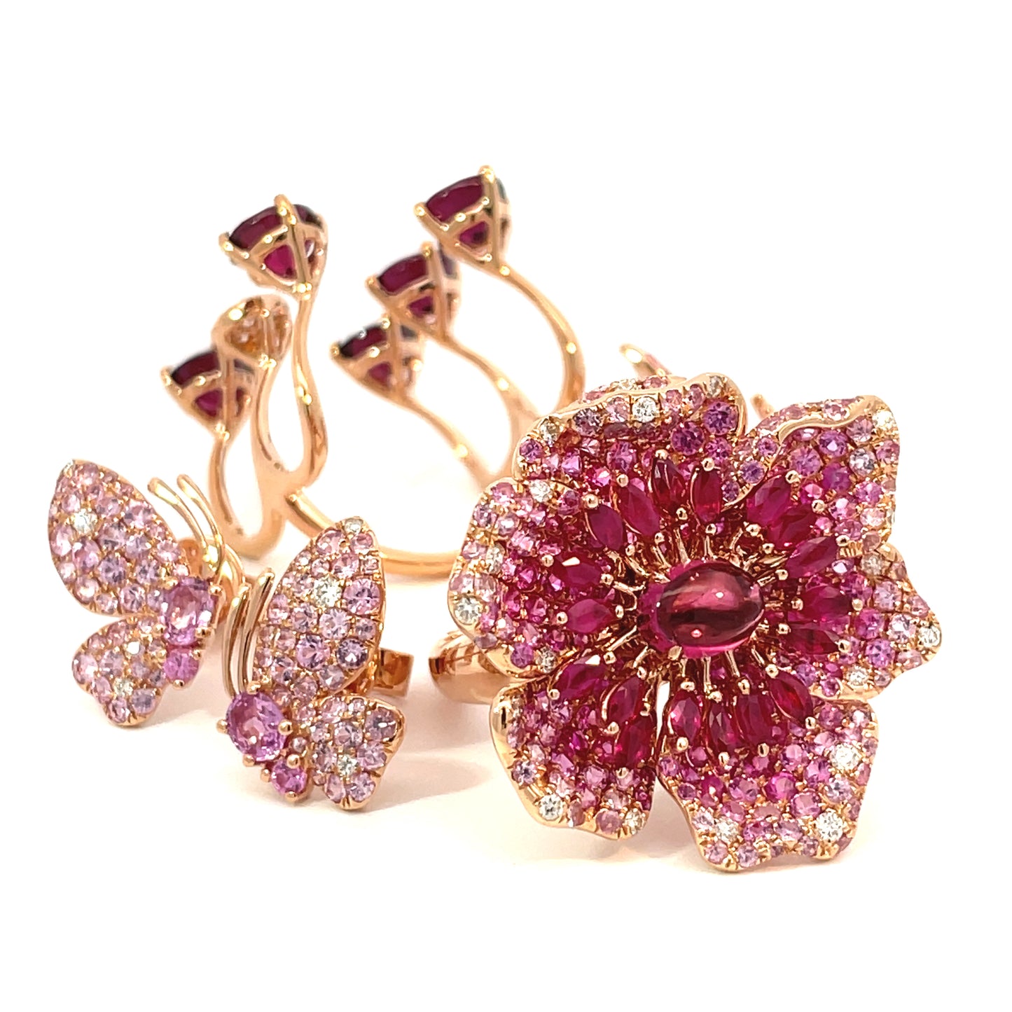 Rose Gold Pink Sapphire, Ruby and Tourmaline Ring from Flower Collection