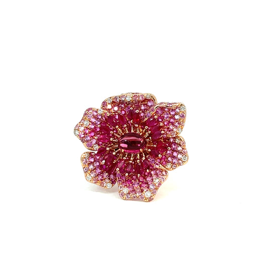 Rose Gold Pink Sapphire, Ruby and Tourmaline Ring from Flower Collection