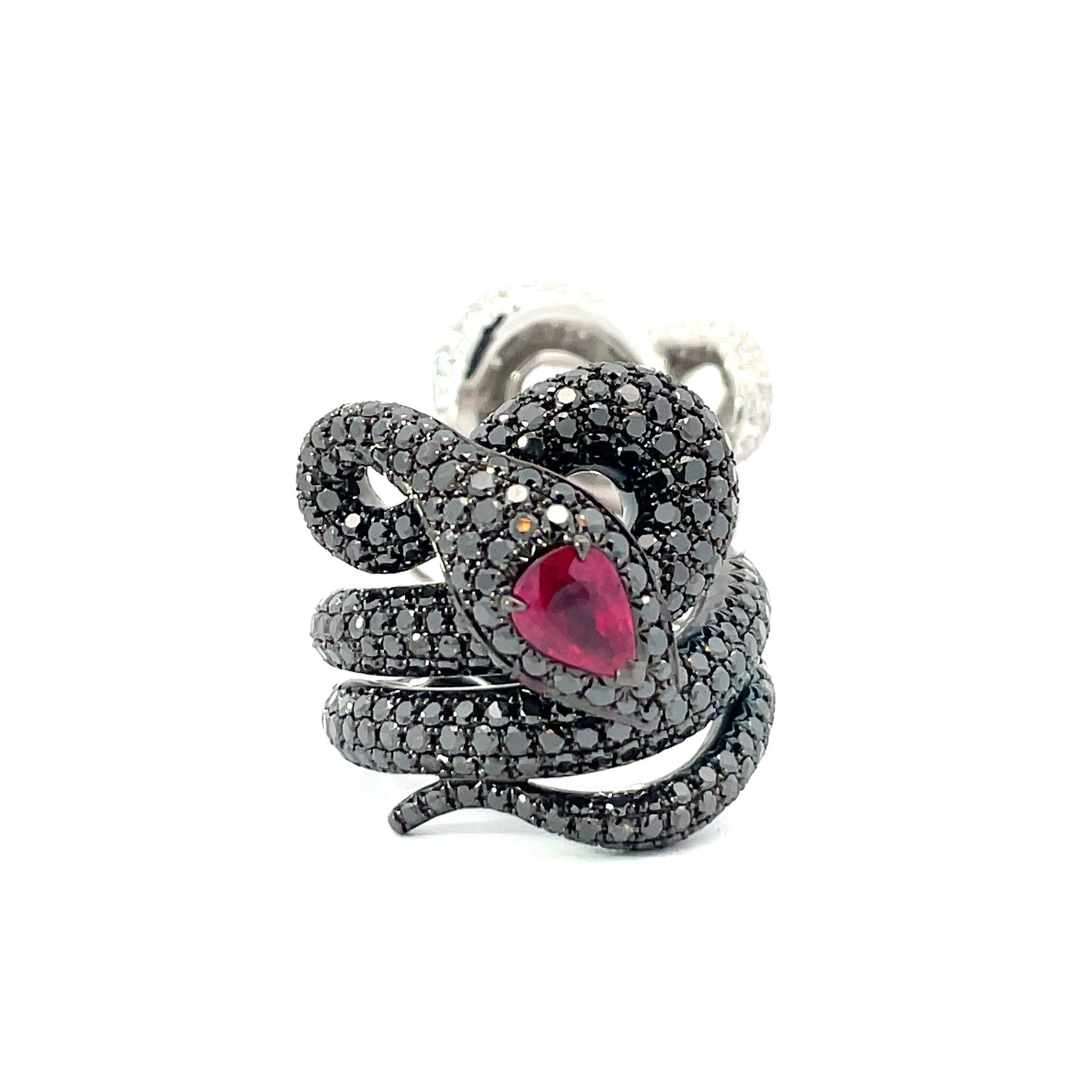 White Gold with Black Diamond and Ruby Cocktail Ring from Snake Collection
