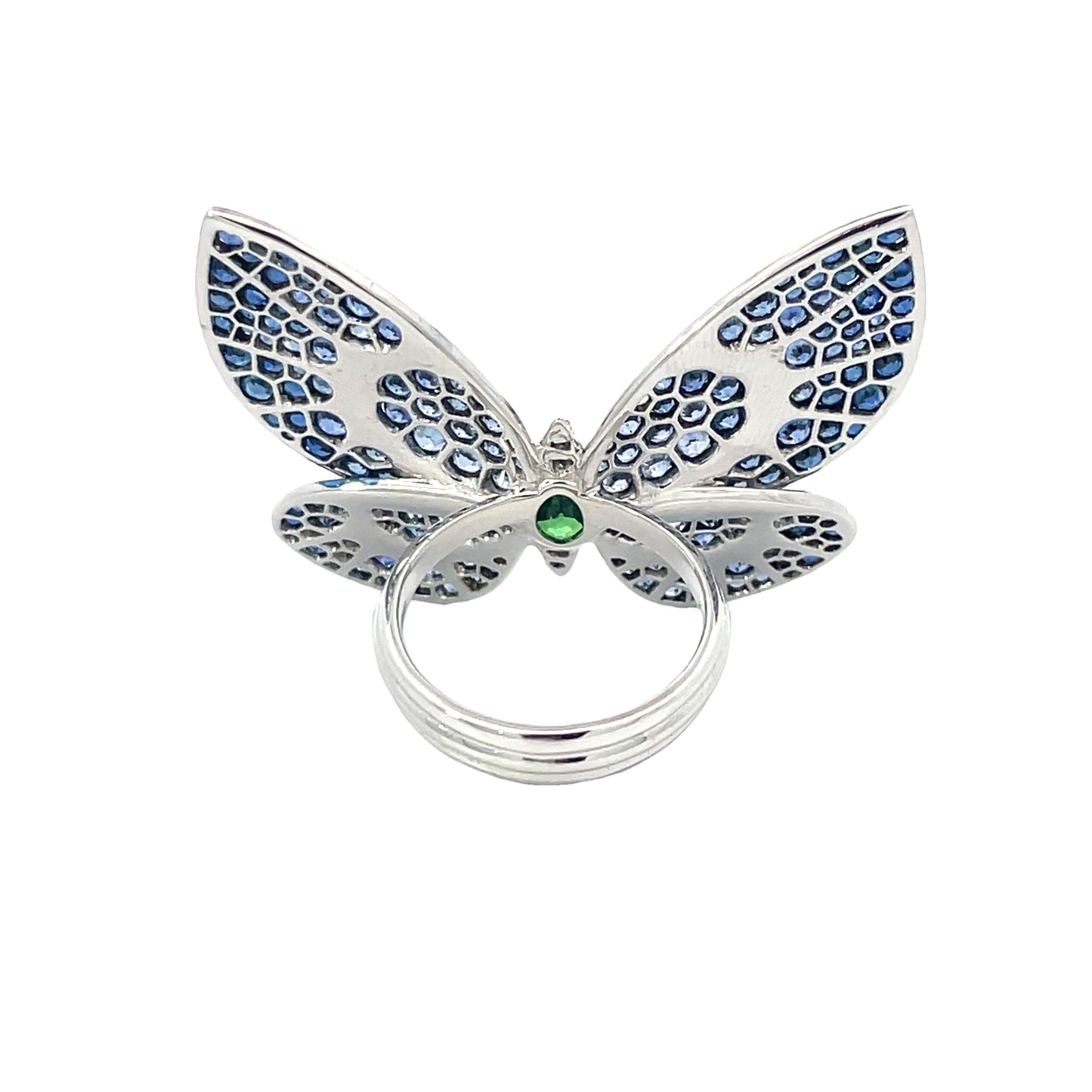 White Gold White Diamond Blue Sapphire Tsavorite  Ring From Butterfly Collection